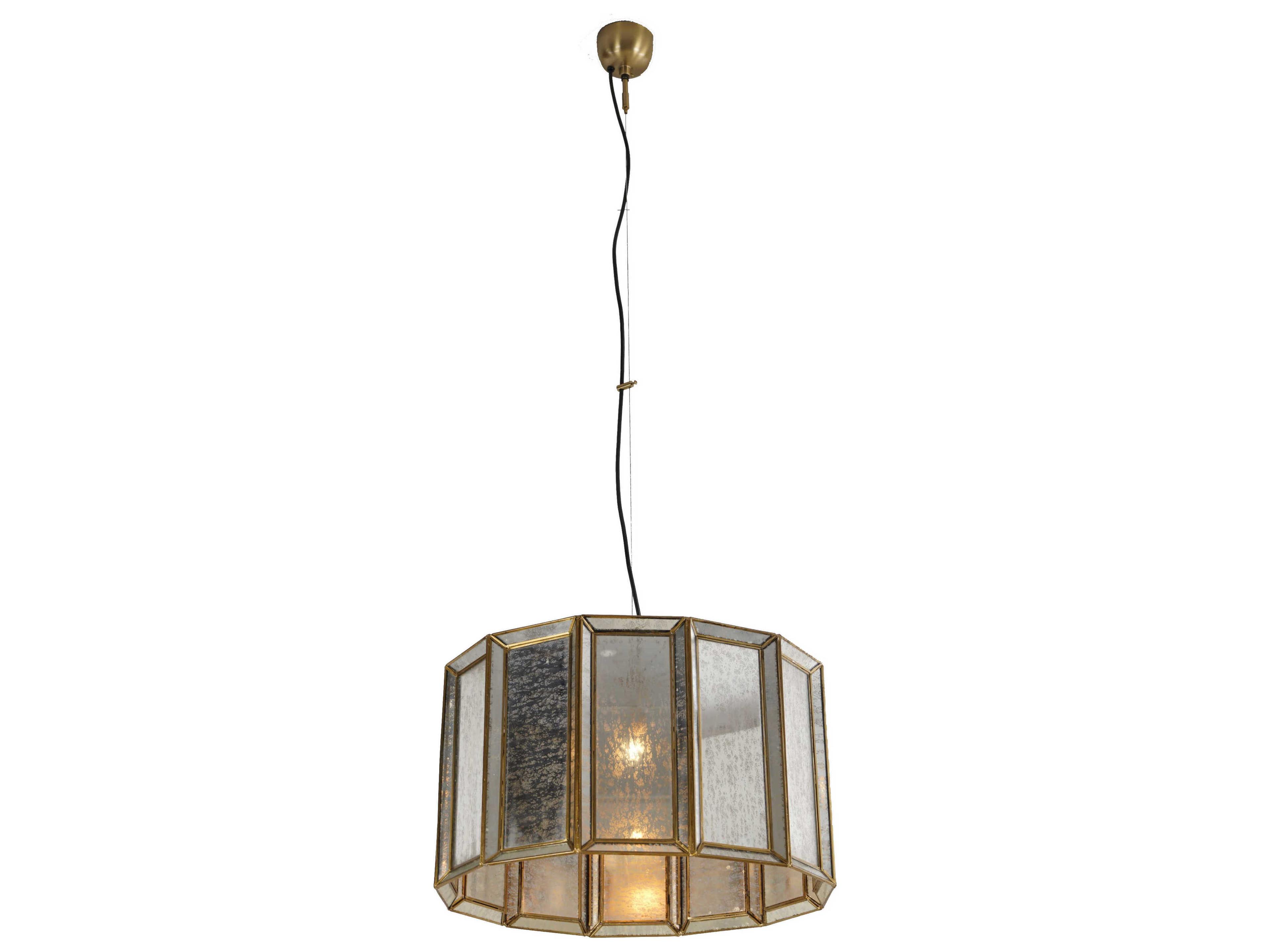 World Interiors Bali 1-Light Antique Brass Glass Drum Geometric Pendant