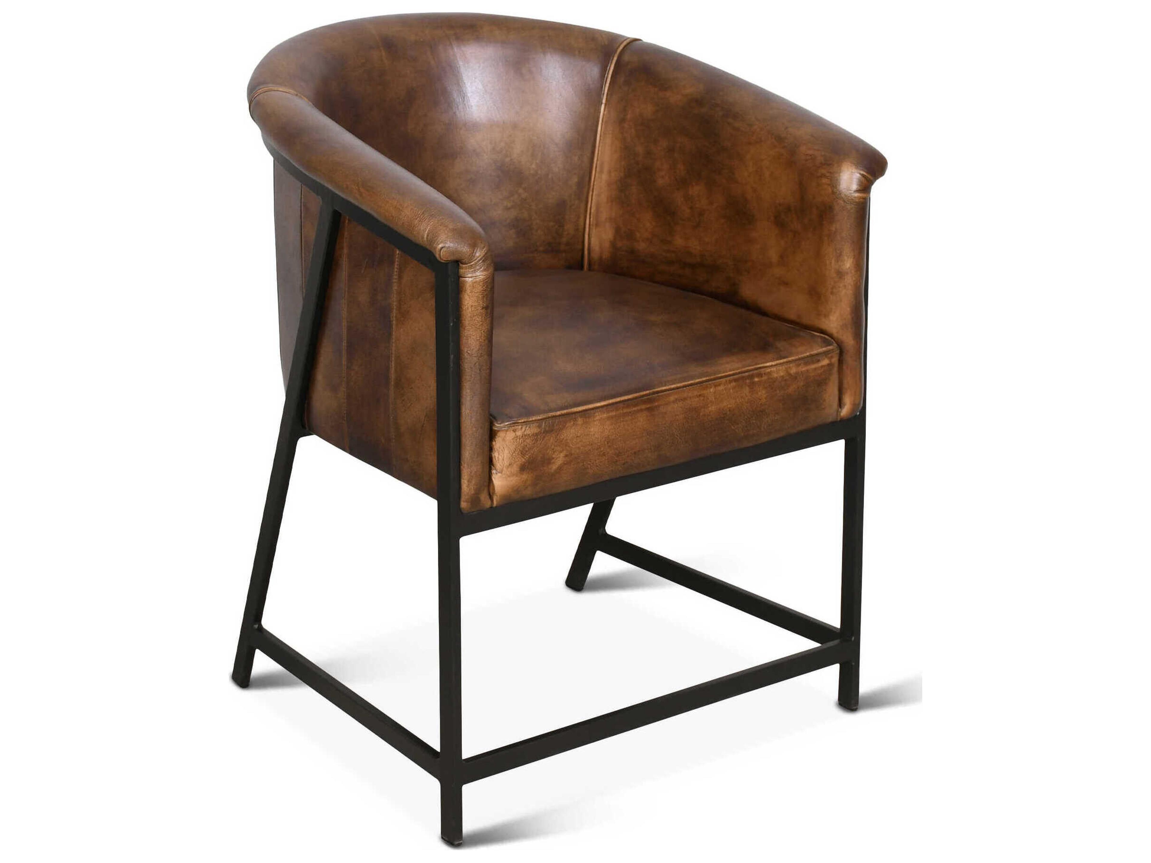Brisbane Mid-Century Modern Brown Leather Arm Dining Chair