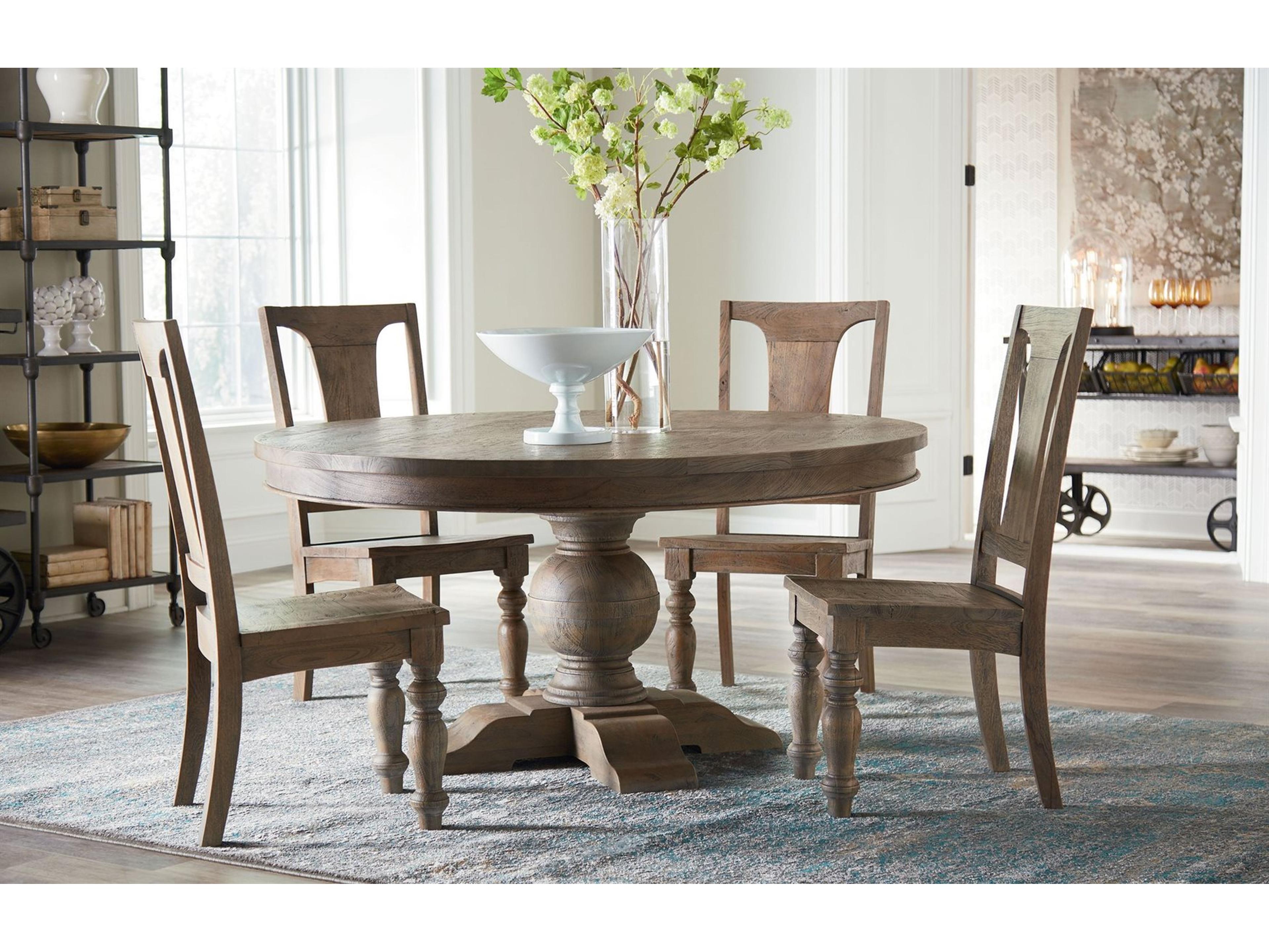 World Interiors Chatham Downs Round Wood Weathered Teak Dining Table
