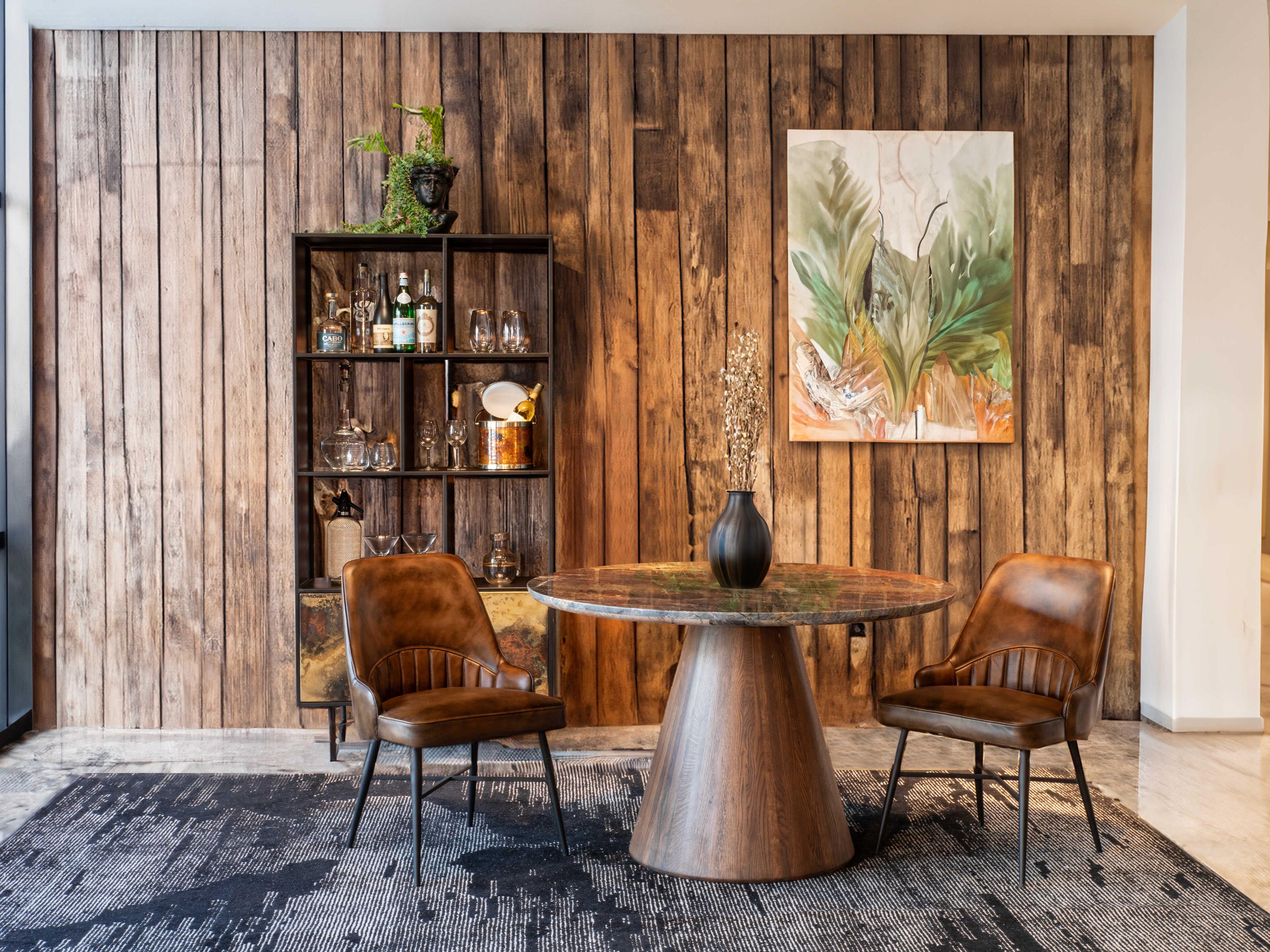 World Interiors Caldera Round Marble Natural Dining Table