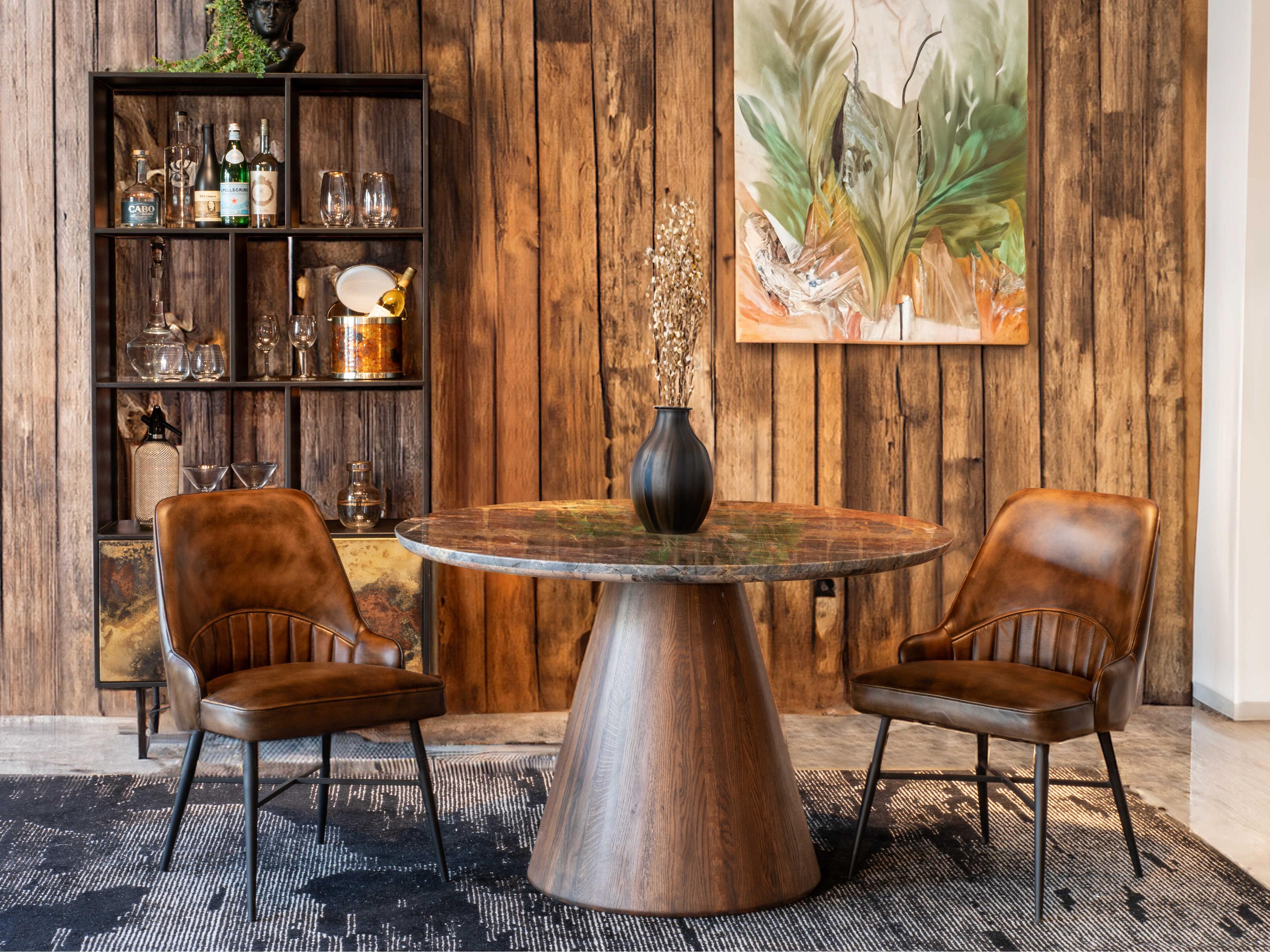 World Interiors Caldera Round Marble Natural Dining Table