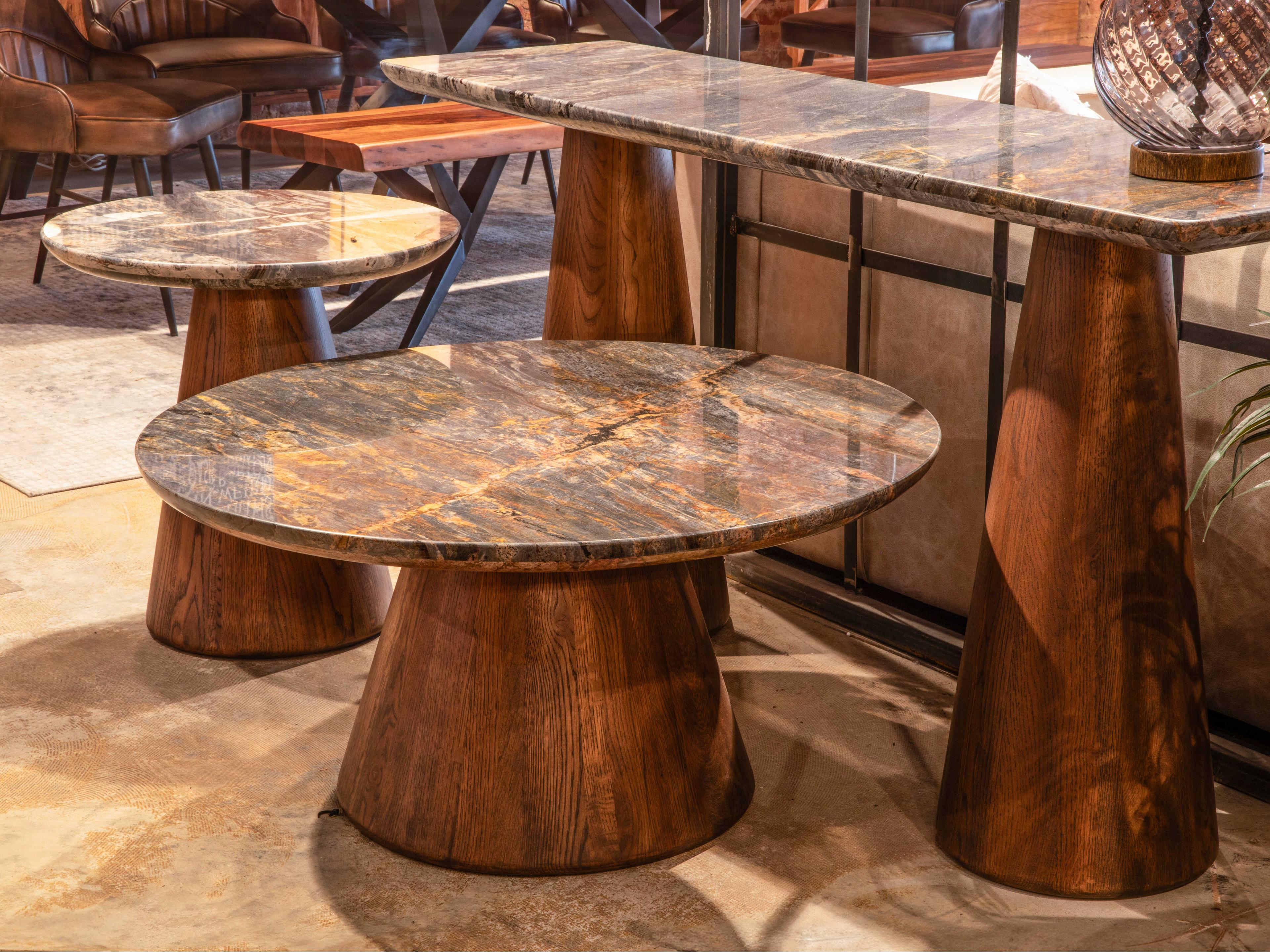 World Interiors Caldera Round Marble Natural Coffee Table