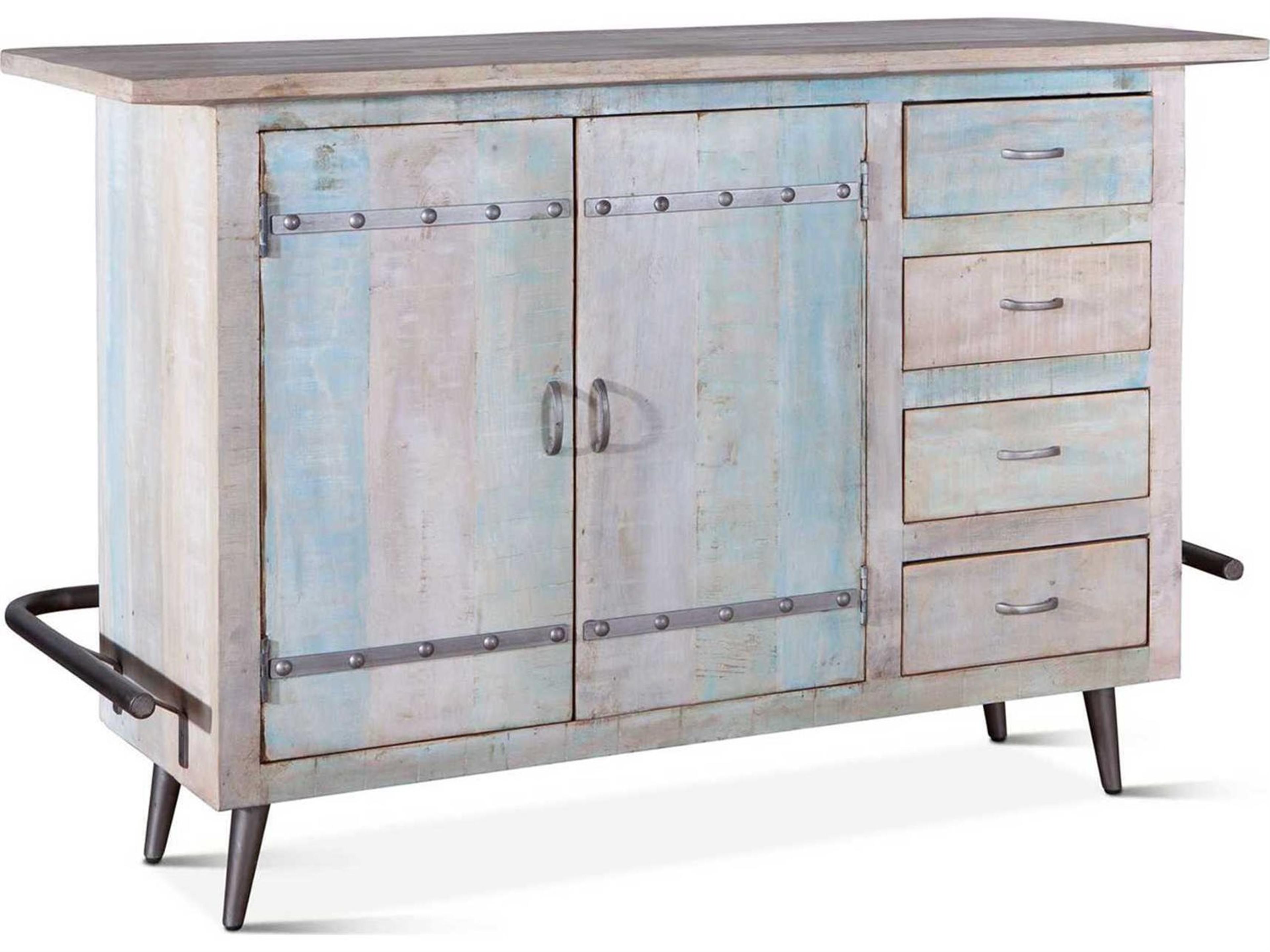 Cordoba Reclaimed Teak Bar Cabinet in Vintage Teal Finish