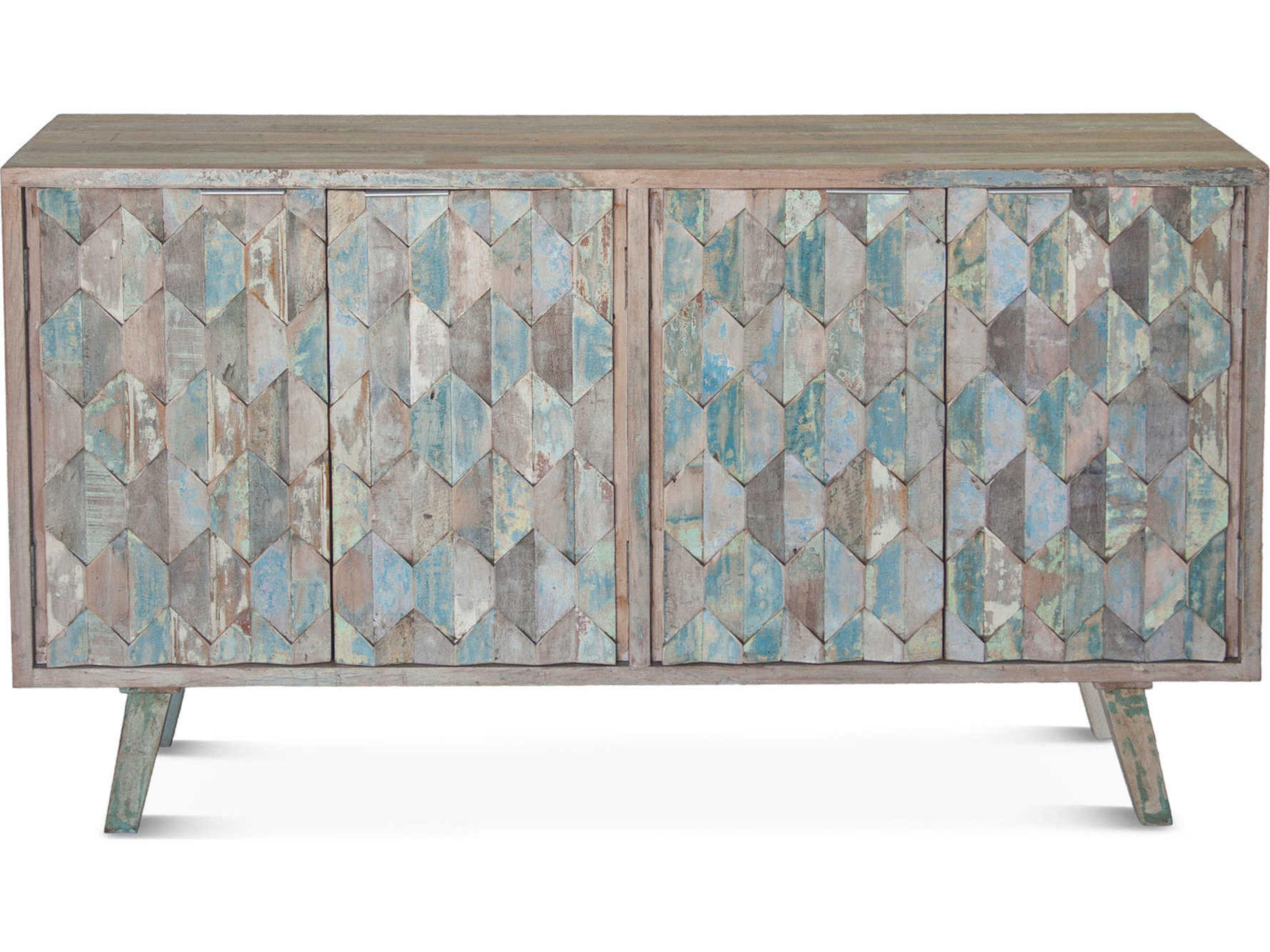 World Interiors Cordoba 61" Teak Wood Vintage Teal Sideboard