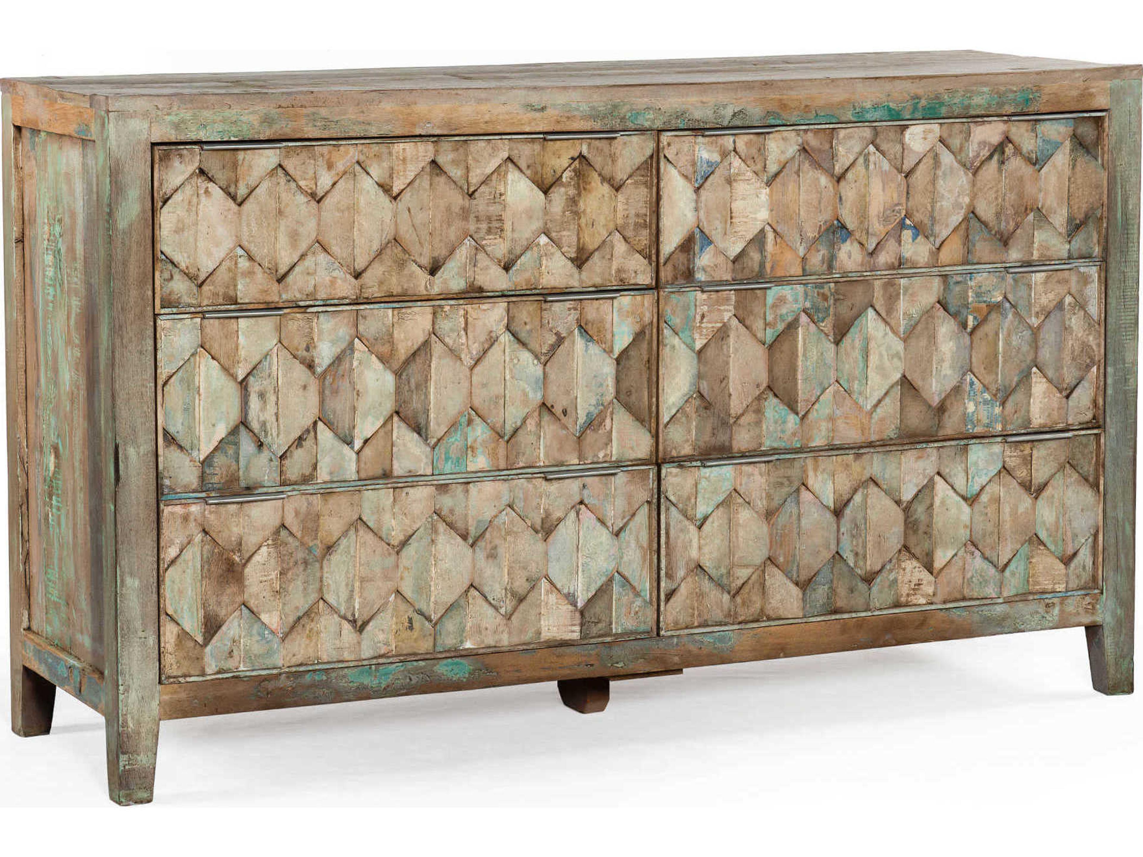 Cordoba 6-Drawers Blue Teak Wood Double Dresser