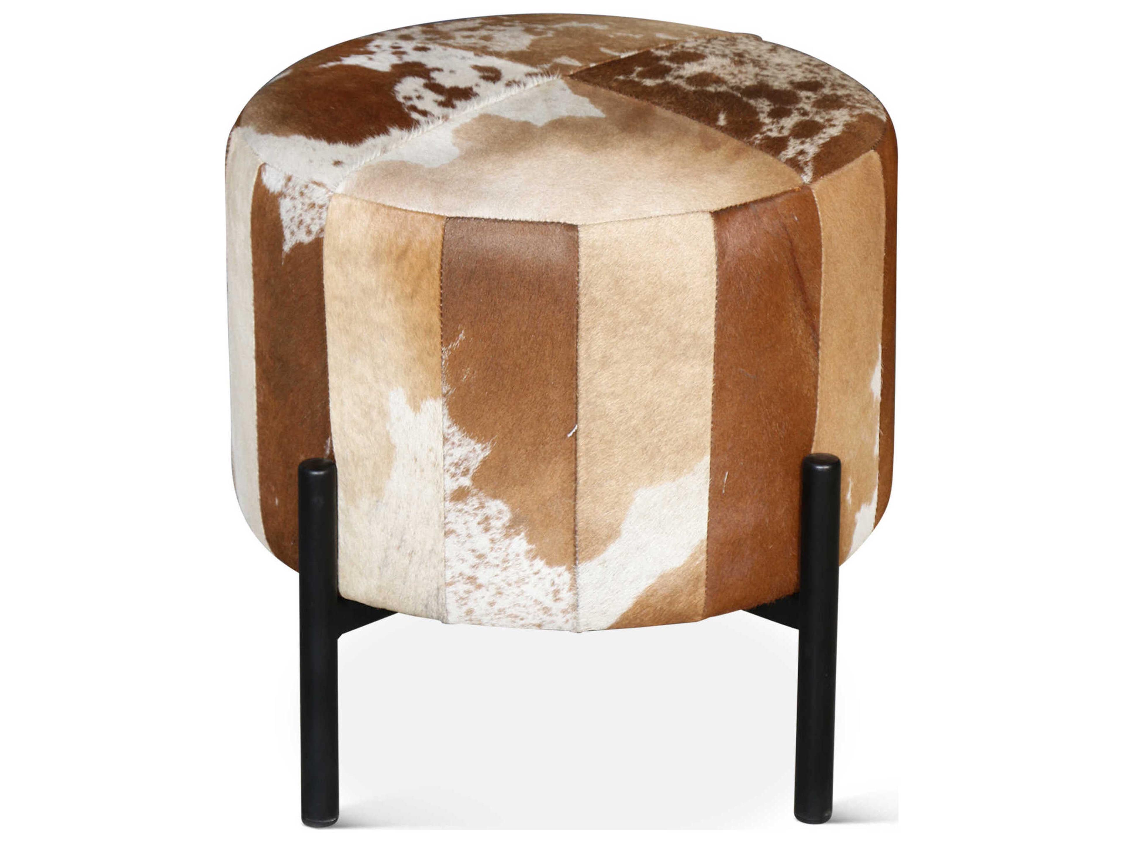 Charleston Powder Coated Black Brown Leather Ottoman