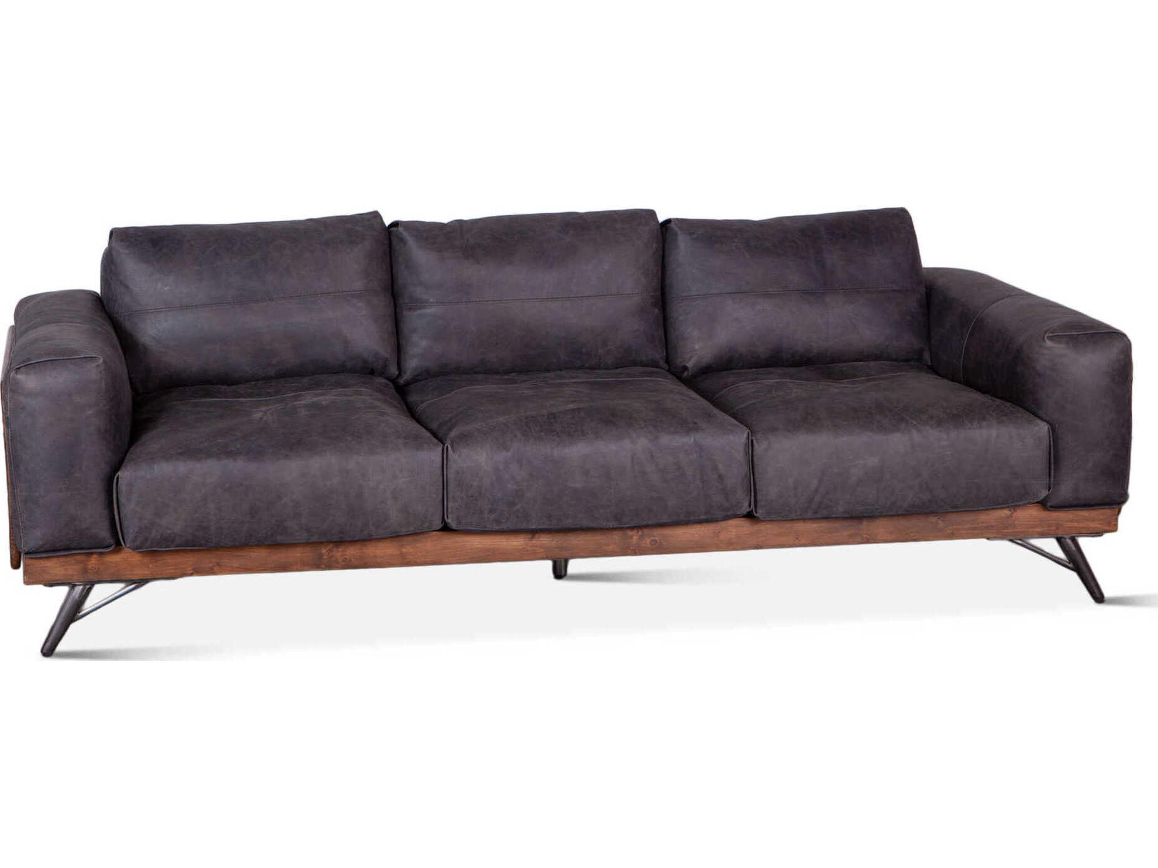 Chiavari Antique Ebony Black Leather Sofa