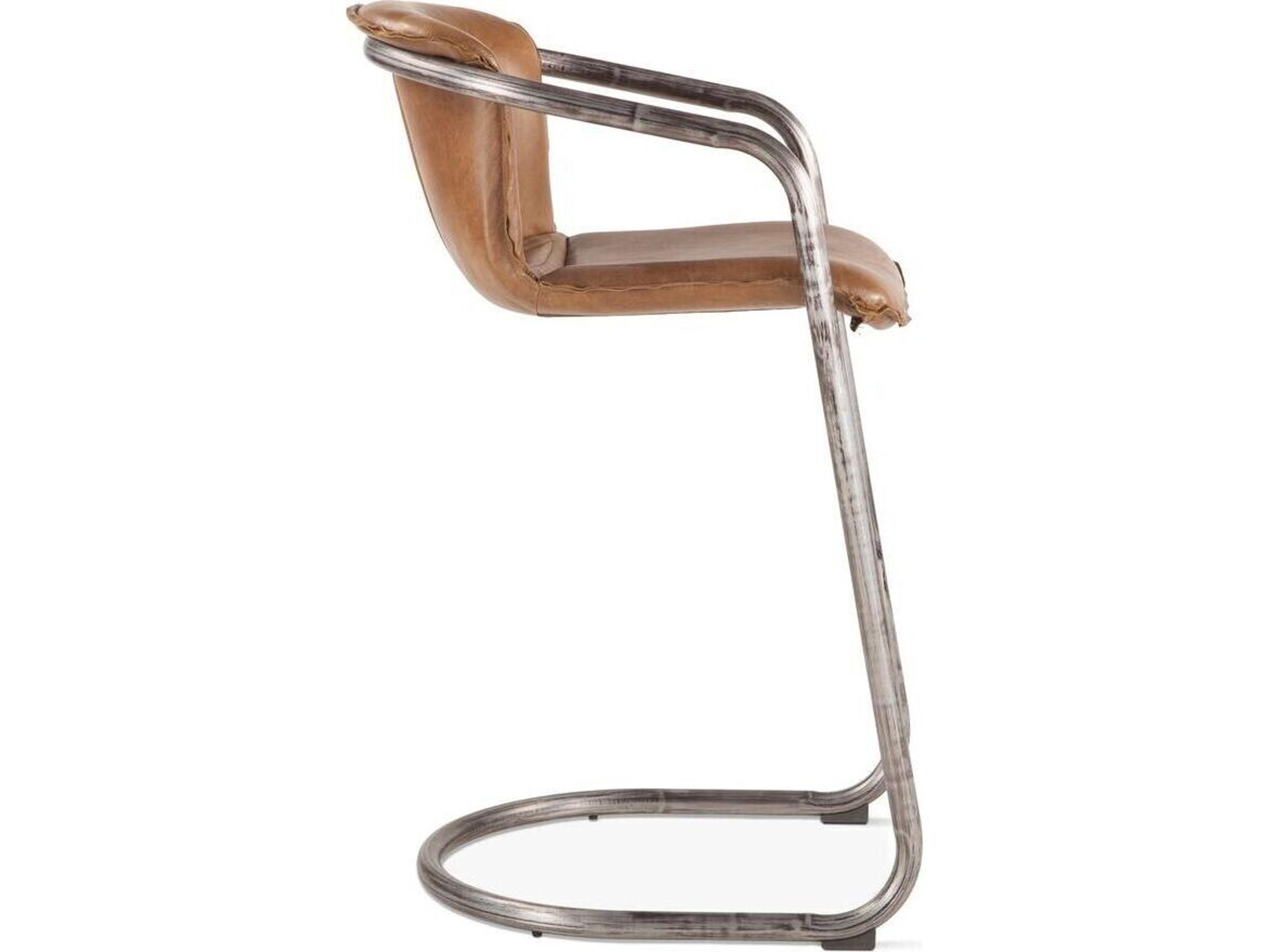 World Interiors Chiavari Distressed Brushed Gunmetal Brown Leather Bar Stool