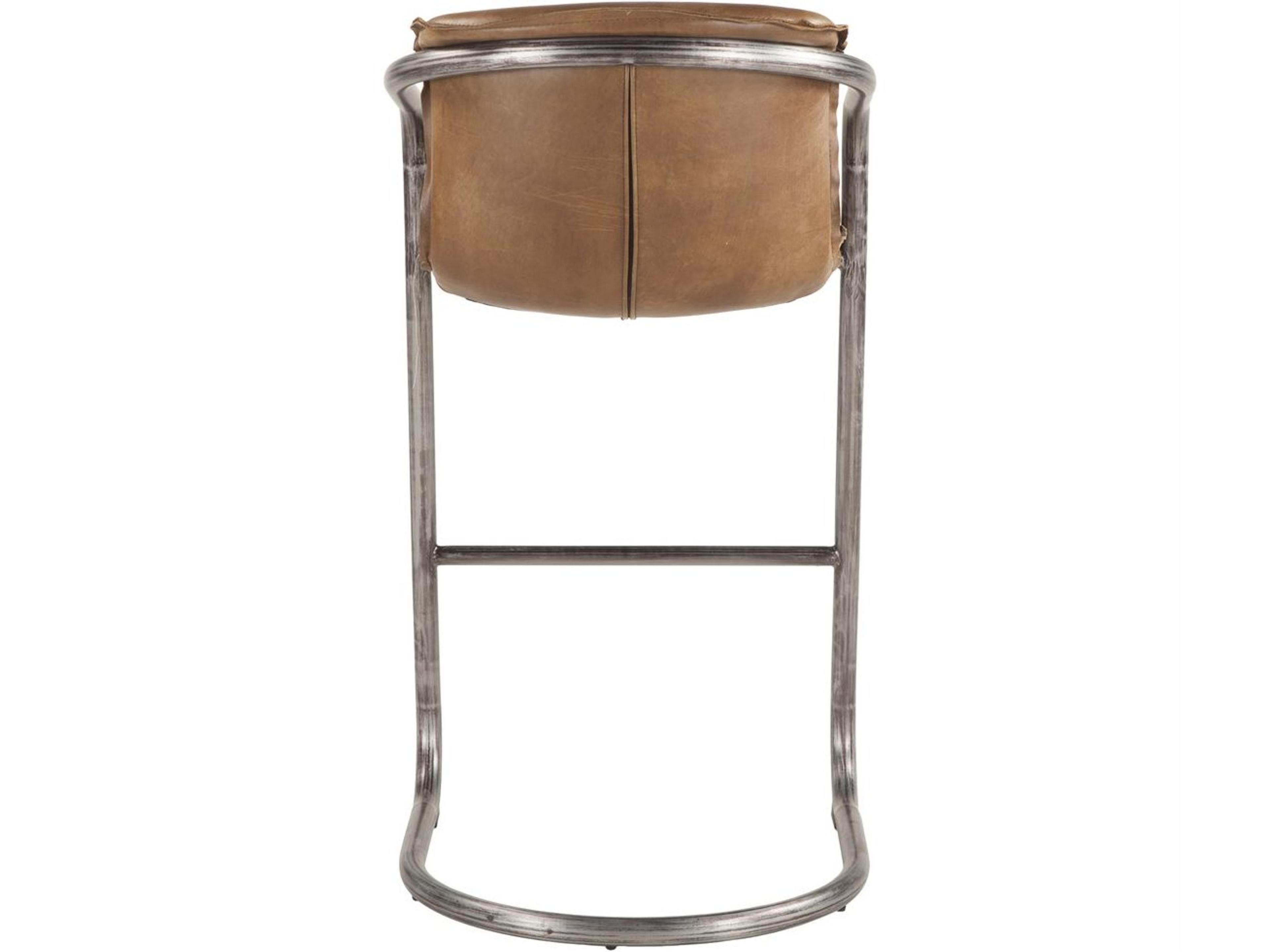 World Interiors Chiavari Distressed Brushed Gunmetal Brown Leather Bar Stool