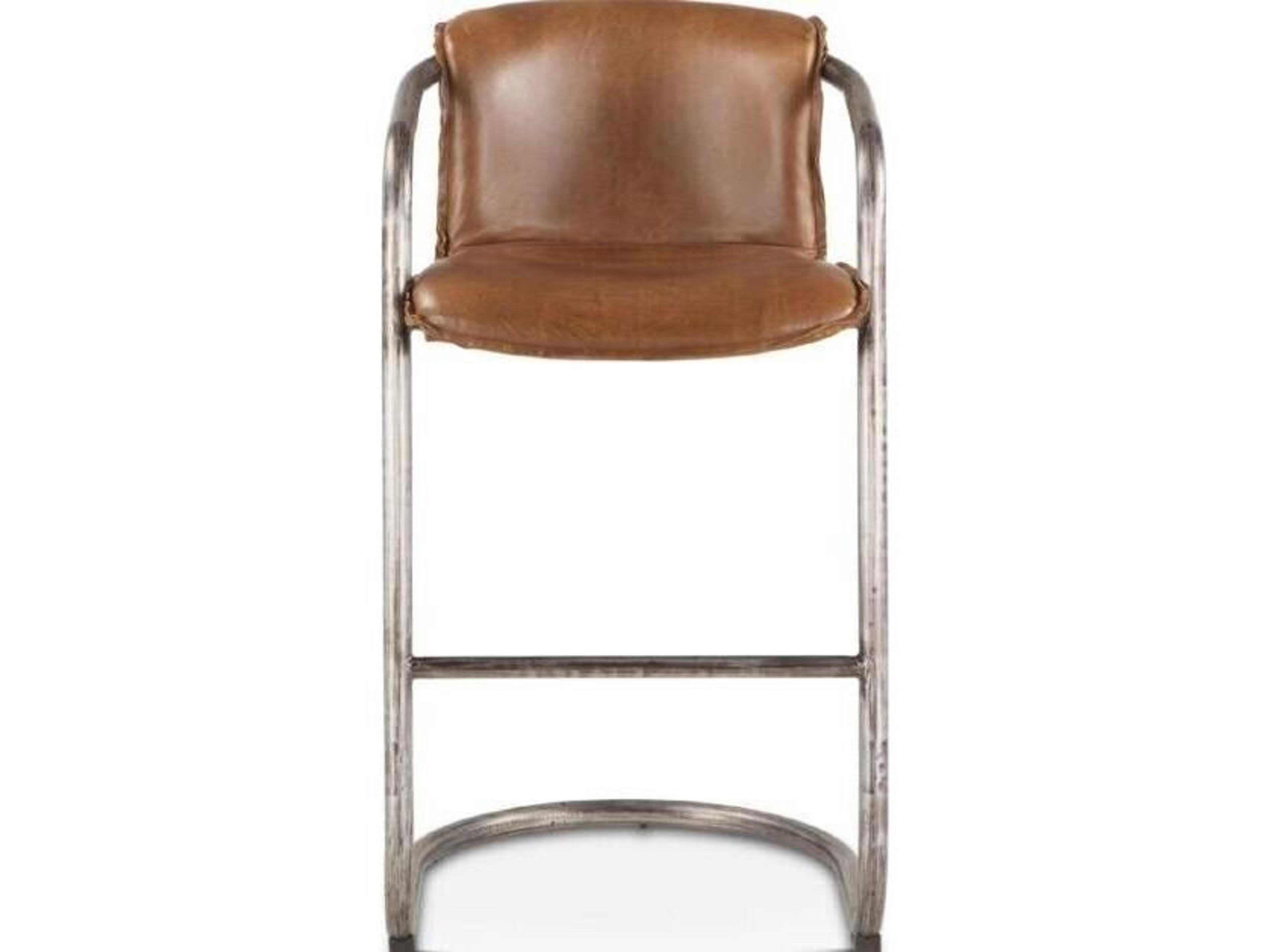 World Interiors Chiavari Distressed Brushed Gunmetal Brown Leather Bar Stool