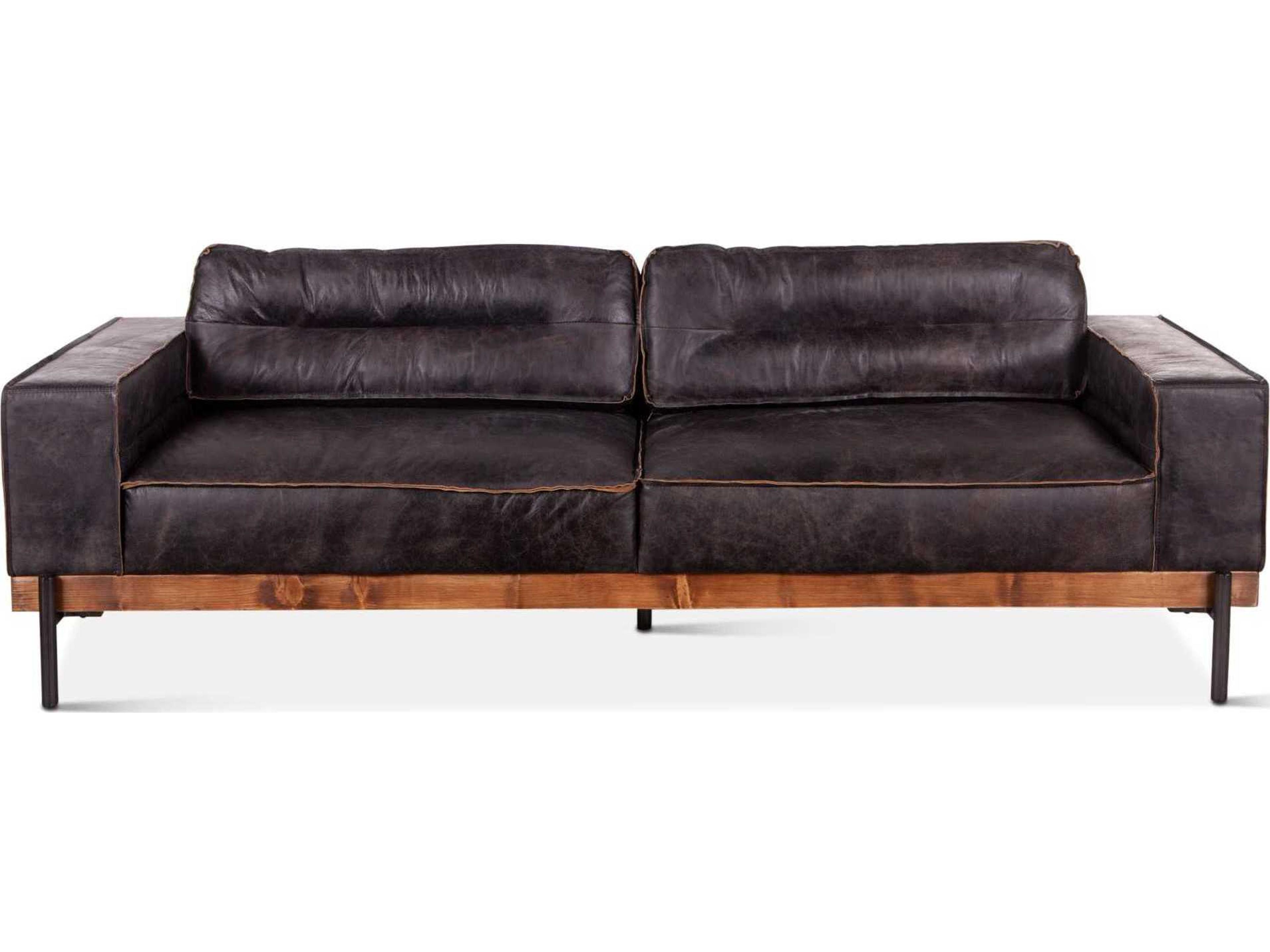 World Interiors Chiavari Antique Ebony Black Leather Sofa