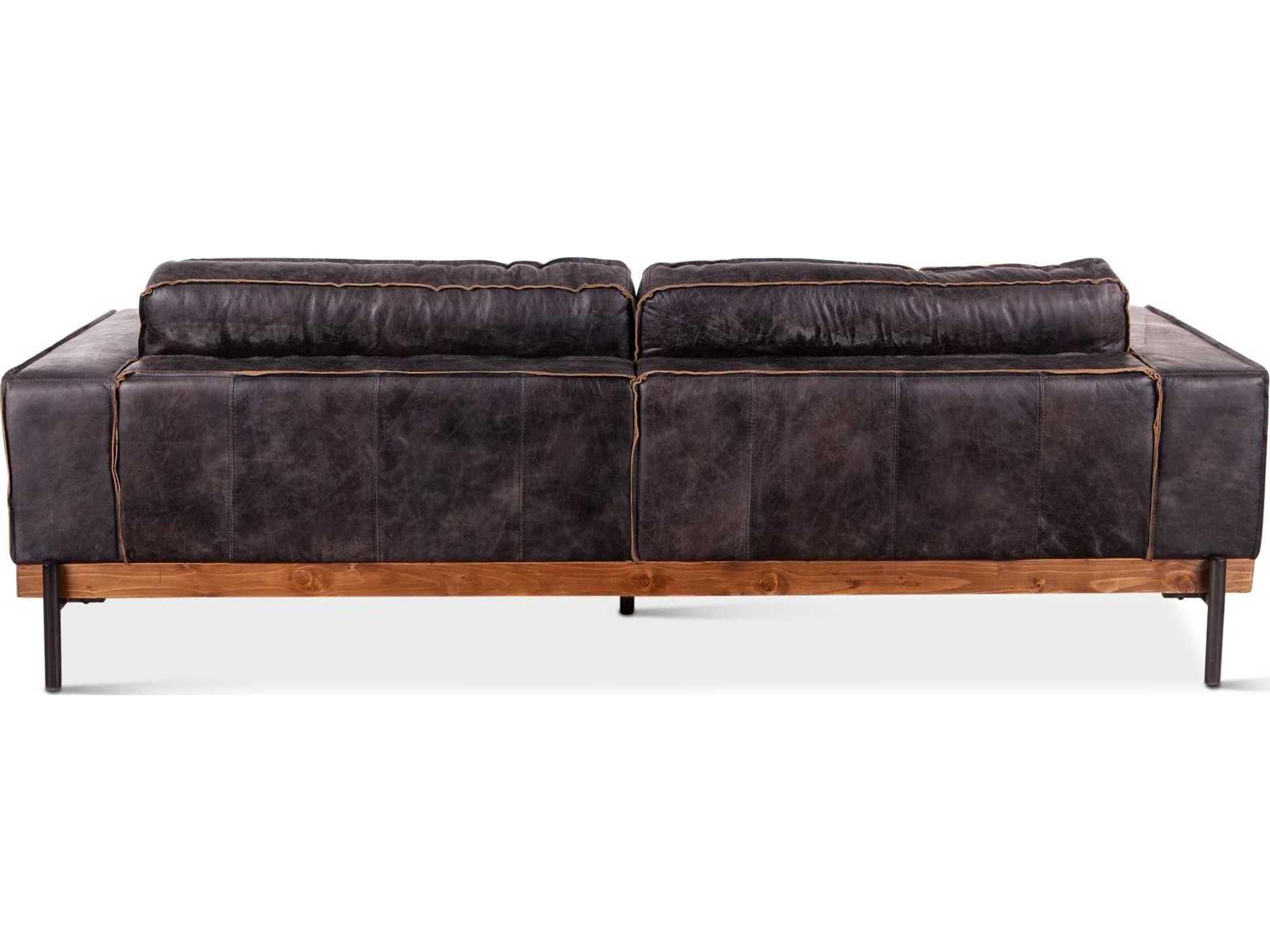World Interiors Chiavari Antique Ebony Black Leather Sofa