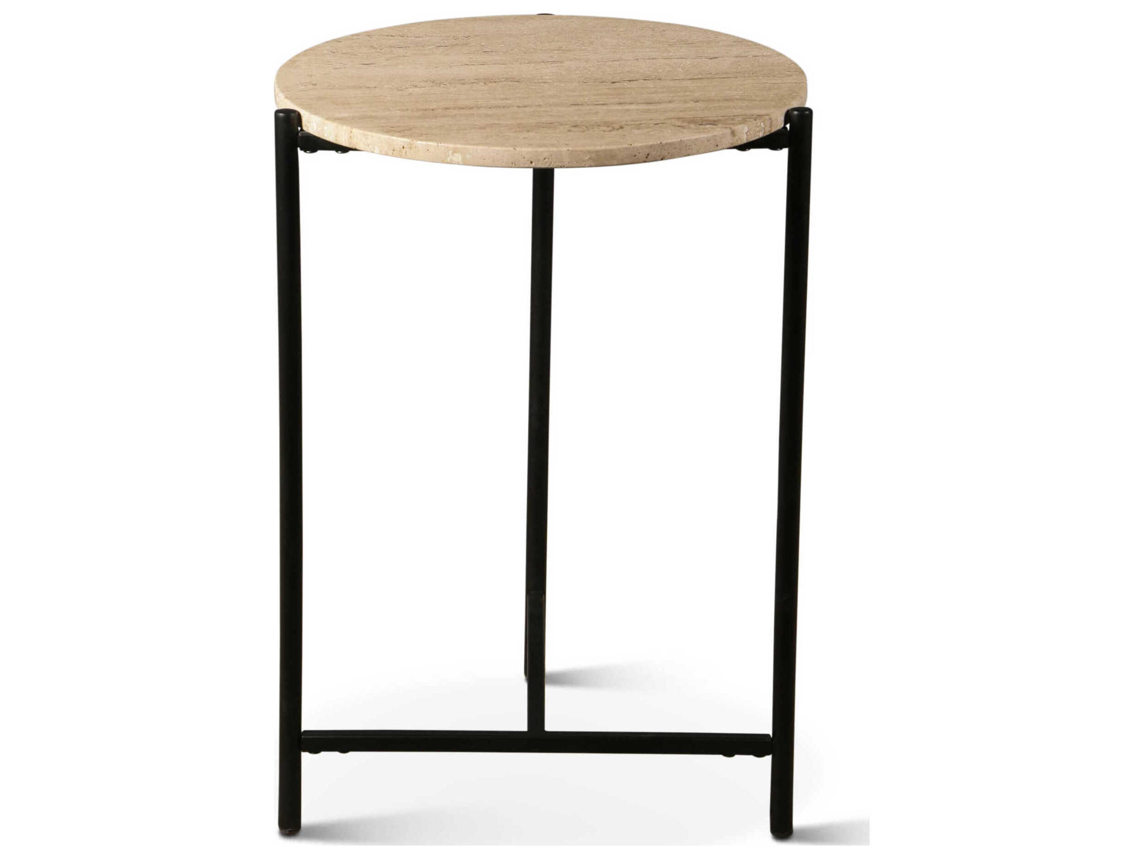 Charleston Round Stone Natural Matte Black End Table