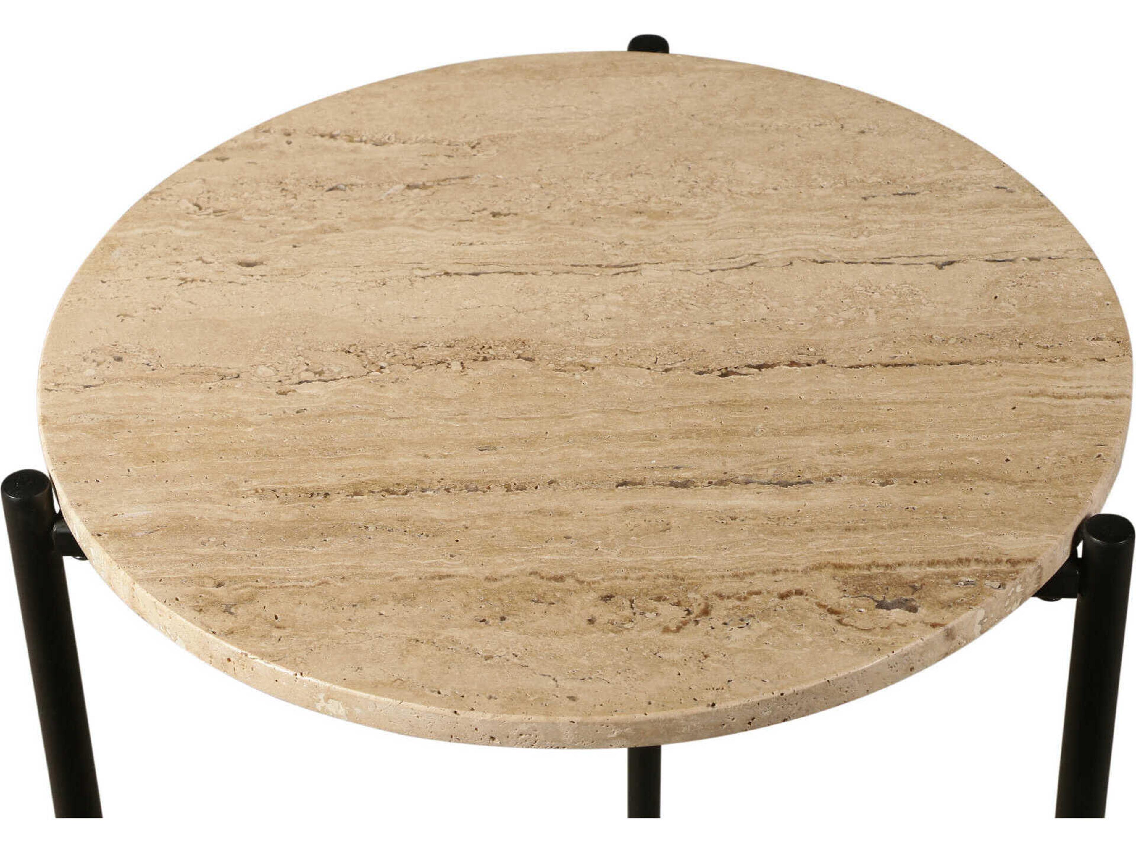 World Interiors Charleston Round Stone Natural Matte Black End Table