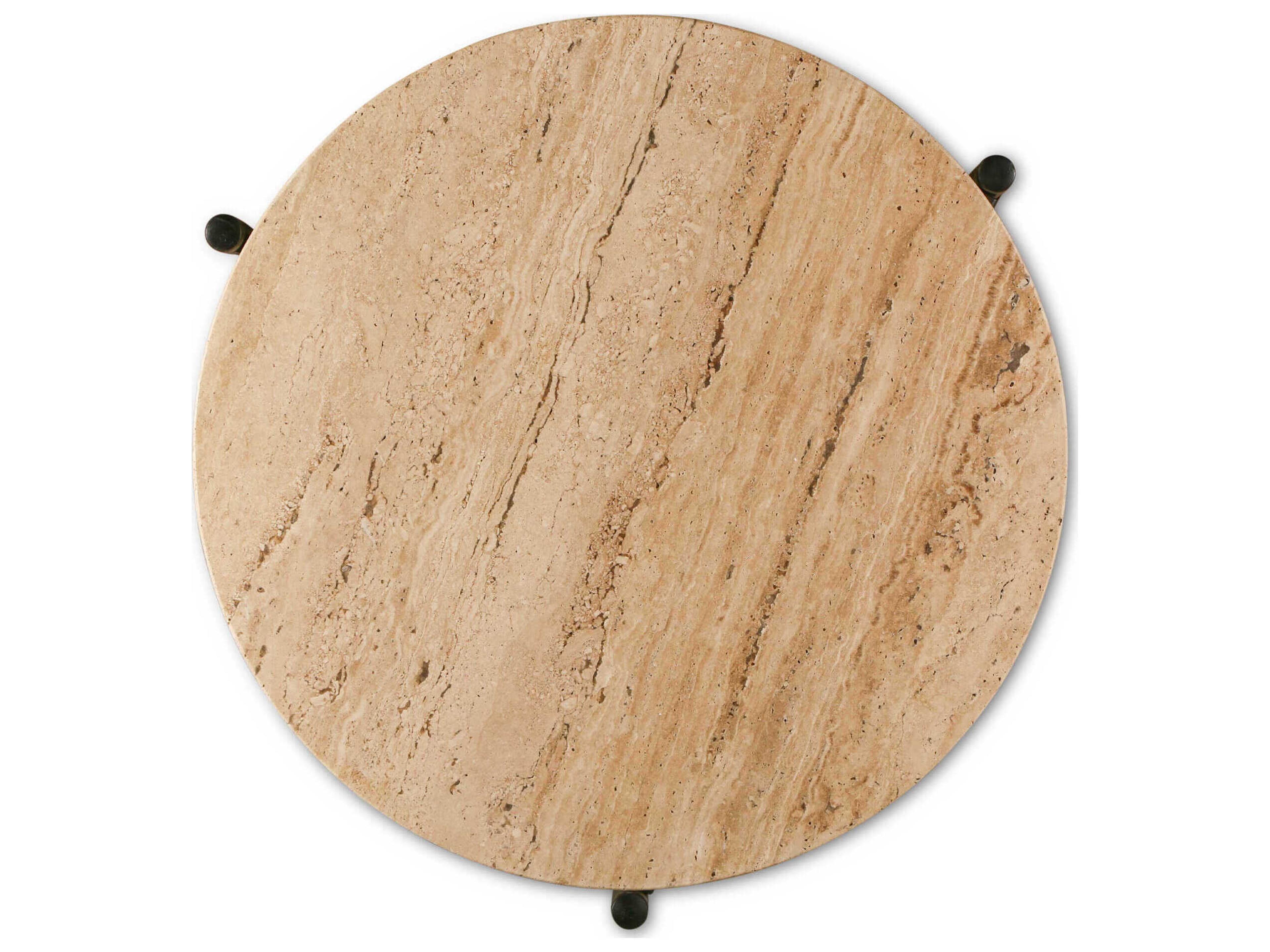 World Interiors Charleston Round Stone Natural Matte Black End Table