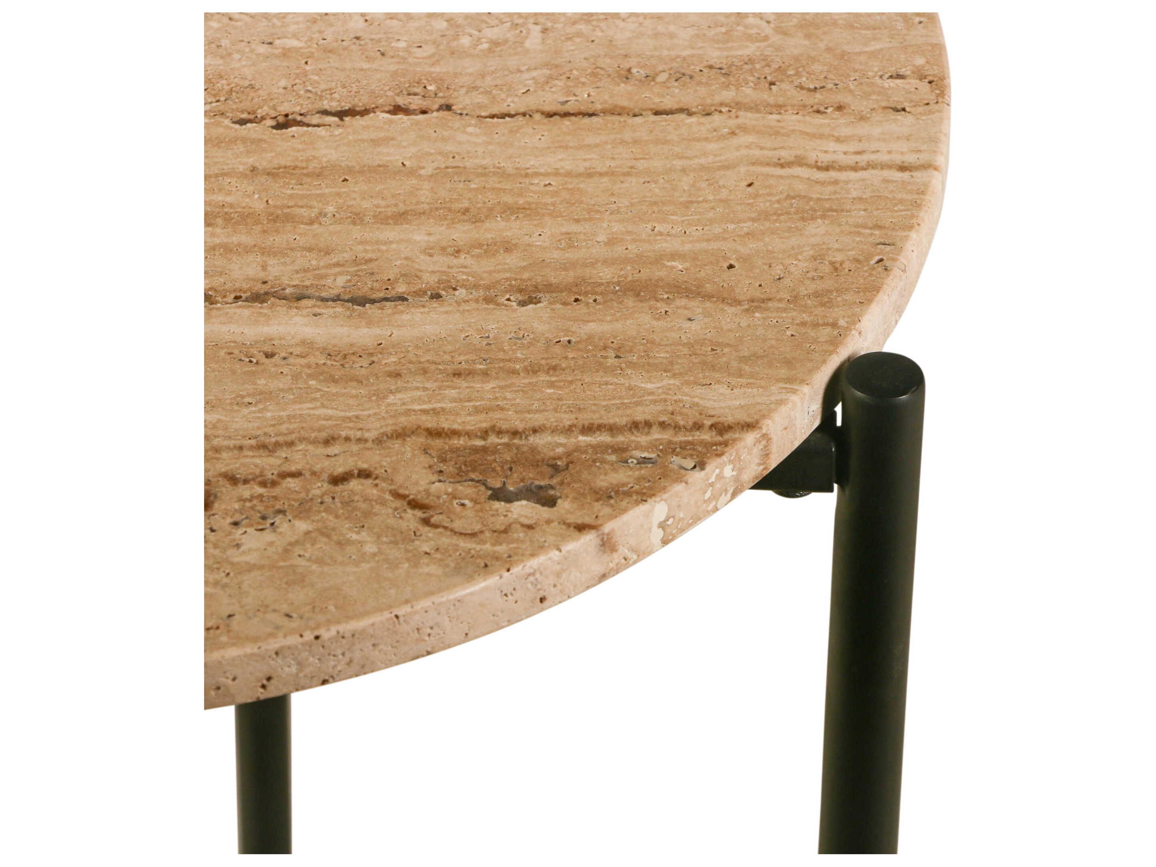 World Interiors Charleston Round Stone Natural Matte Black End Table