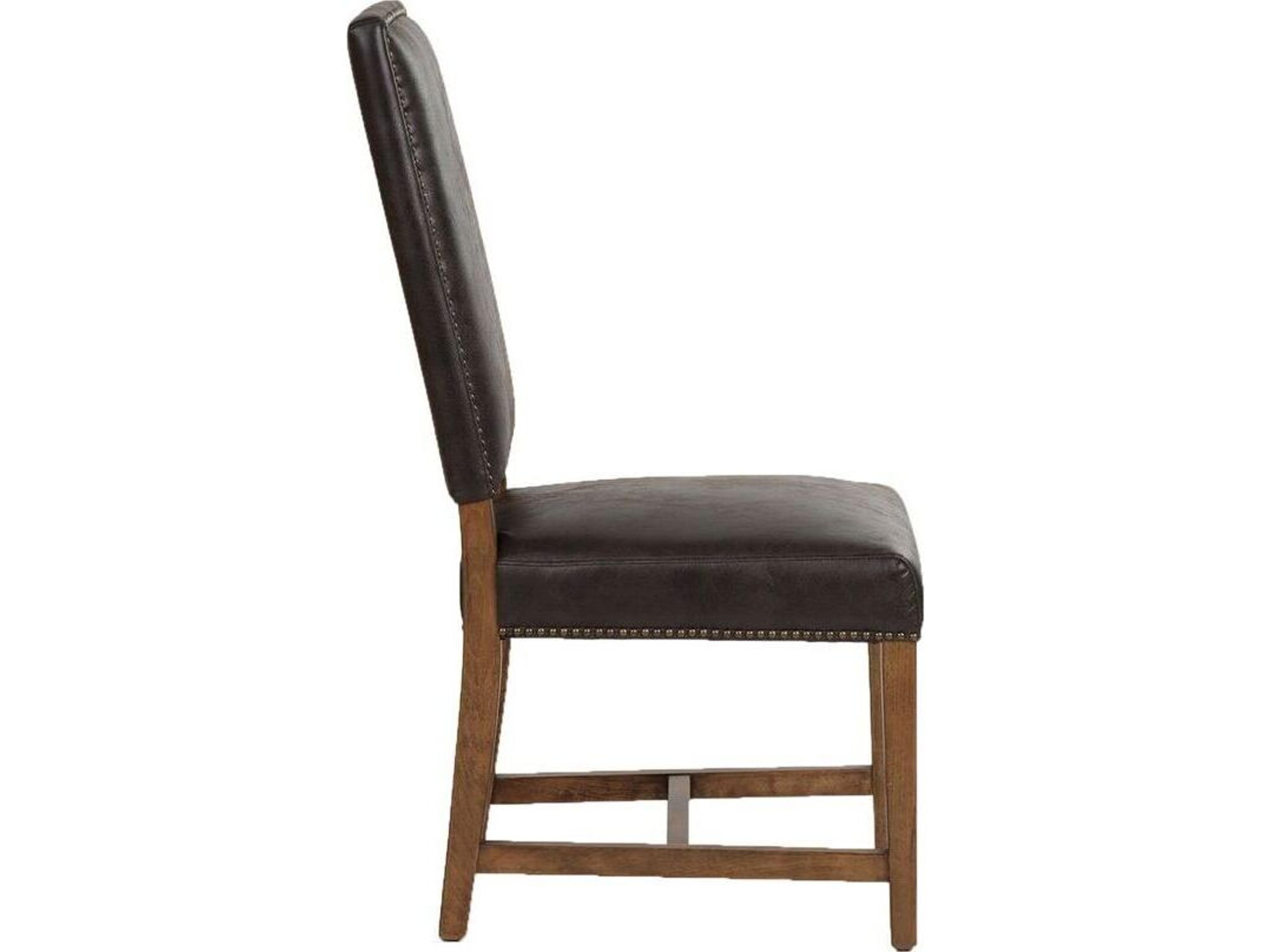 World Interiors Dani Birch Wood Brown Leather Armless Dining Chair