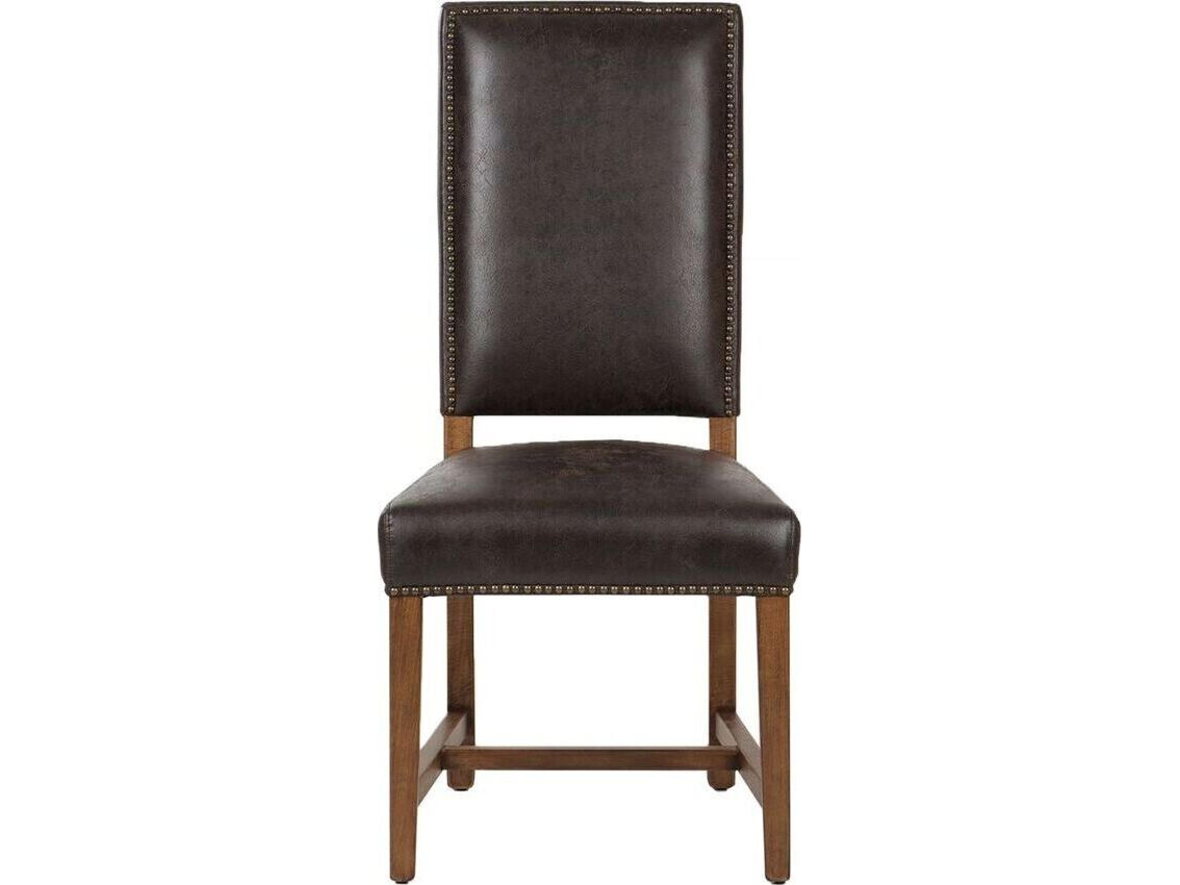 World Interiors Dani Birch Wood Brown Leather Armless Dining Chair