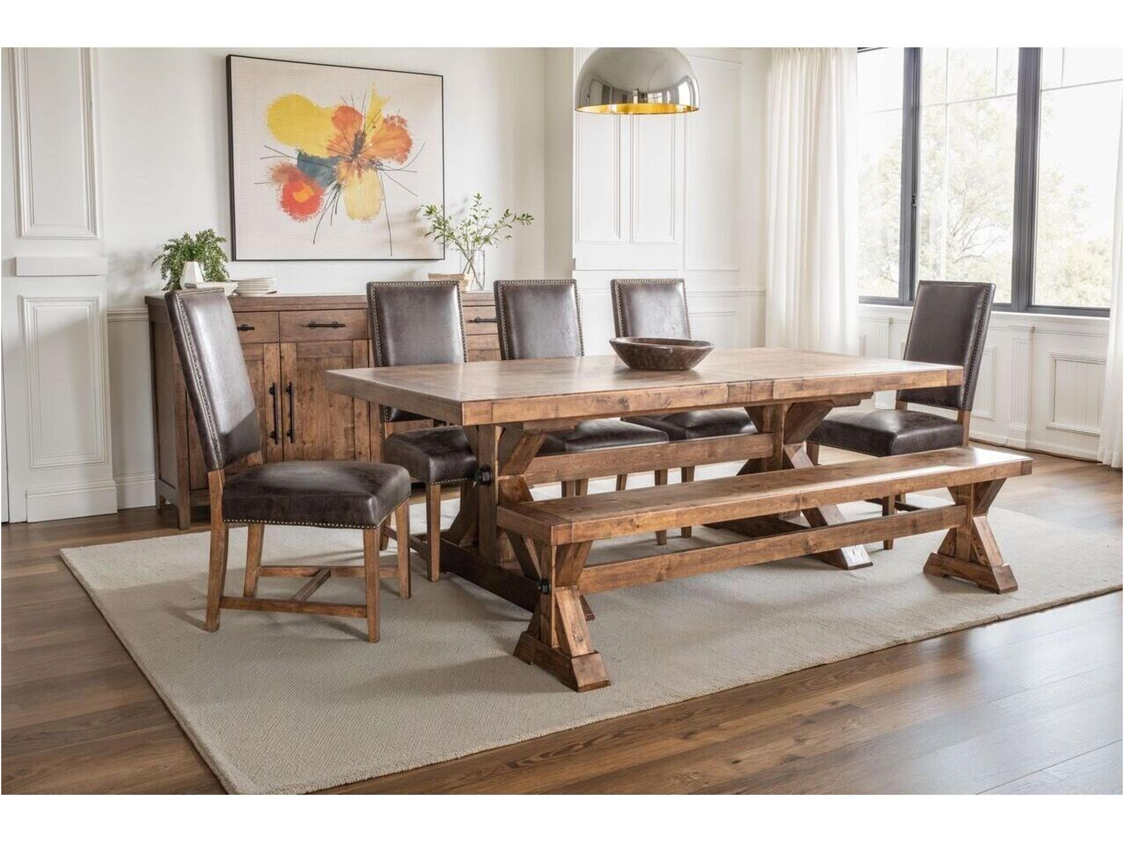 World Interiors Dani Birch Wood Brown Leather Armless Dining Chair