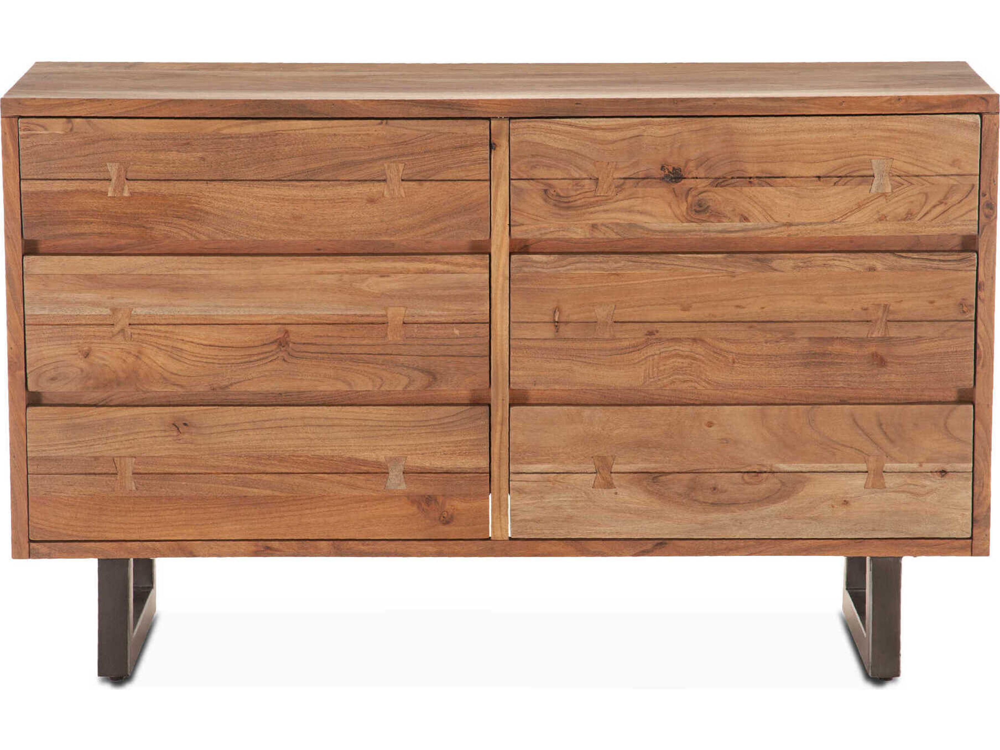 World Interiors Glenwood 6-Drawers Brown Acacia Wood Double Dresser