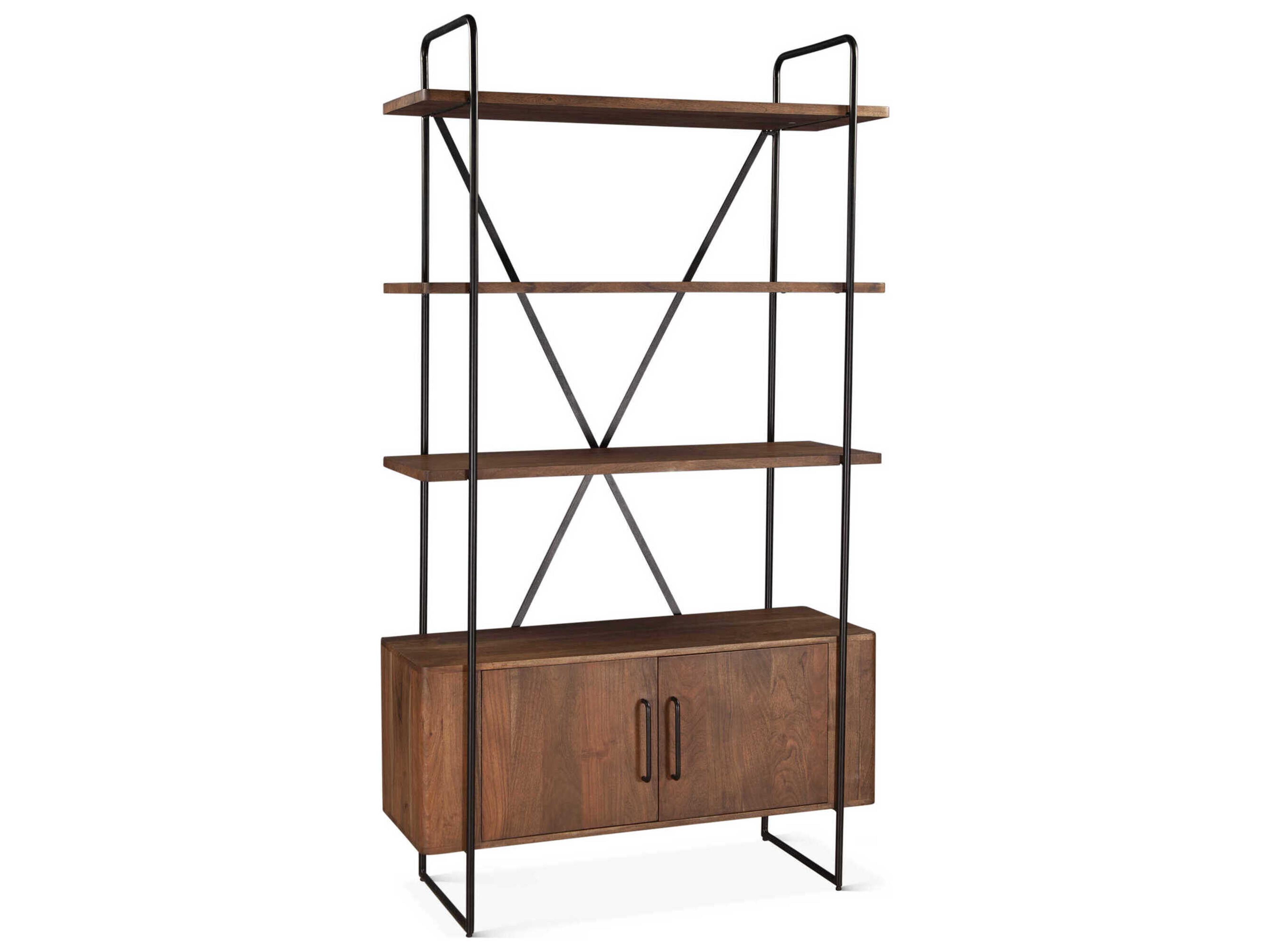 Halden 46-Inch Mid-Century Modern Tall Bookcase in Pecan Brown