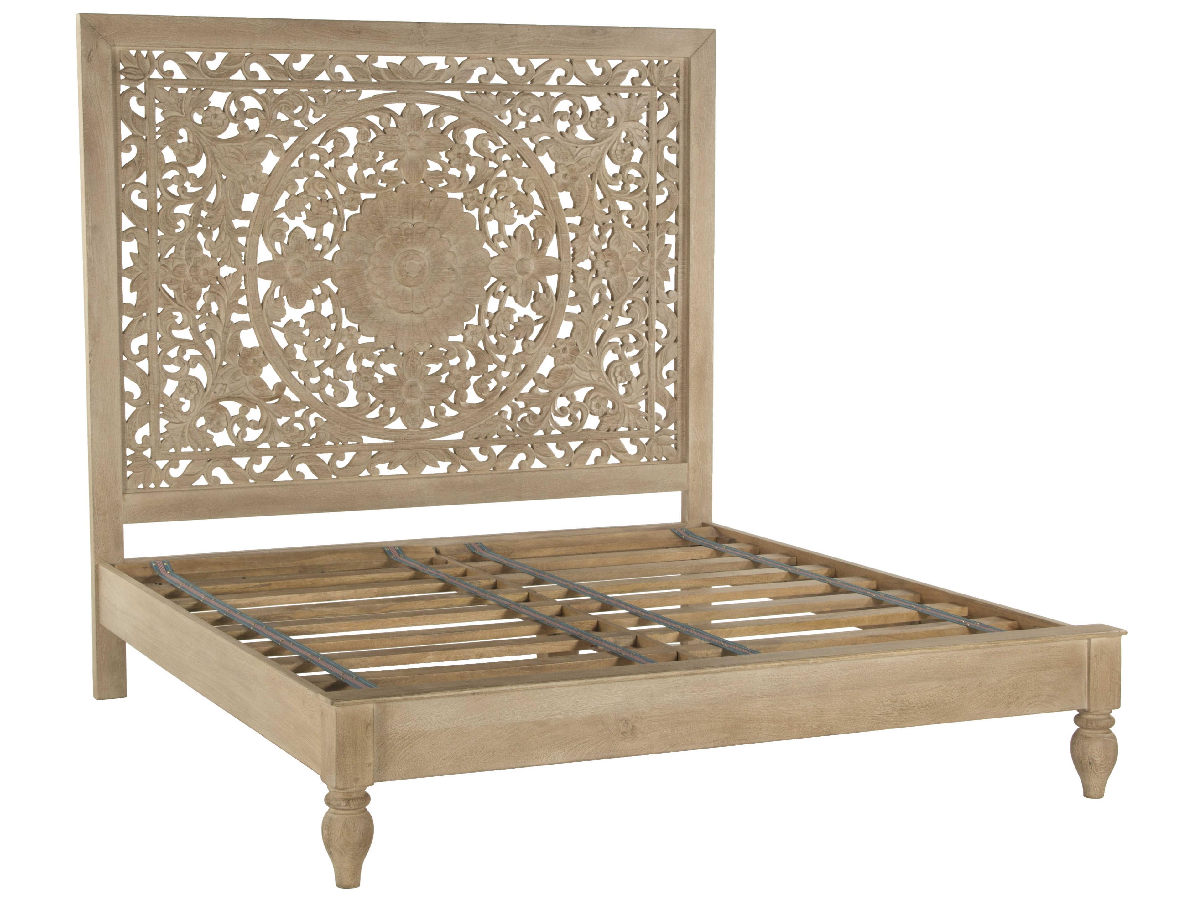 Haveli Whitewash Mango Wood Queen Platform Bed