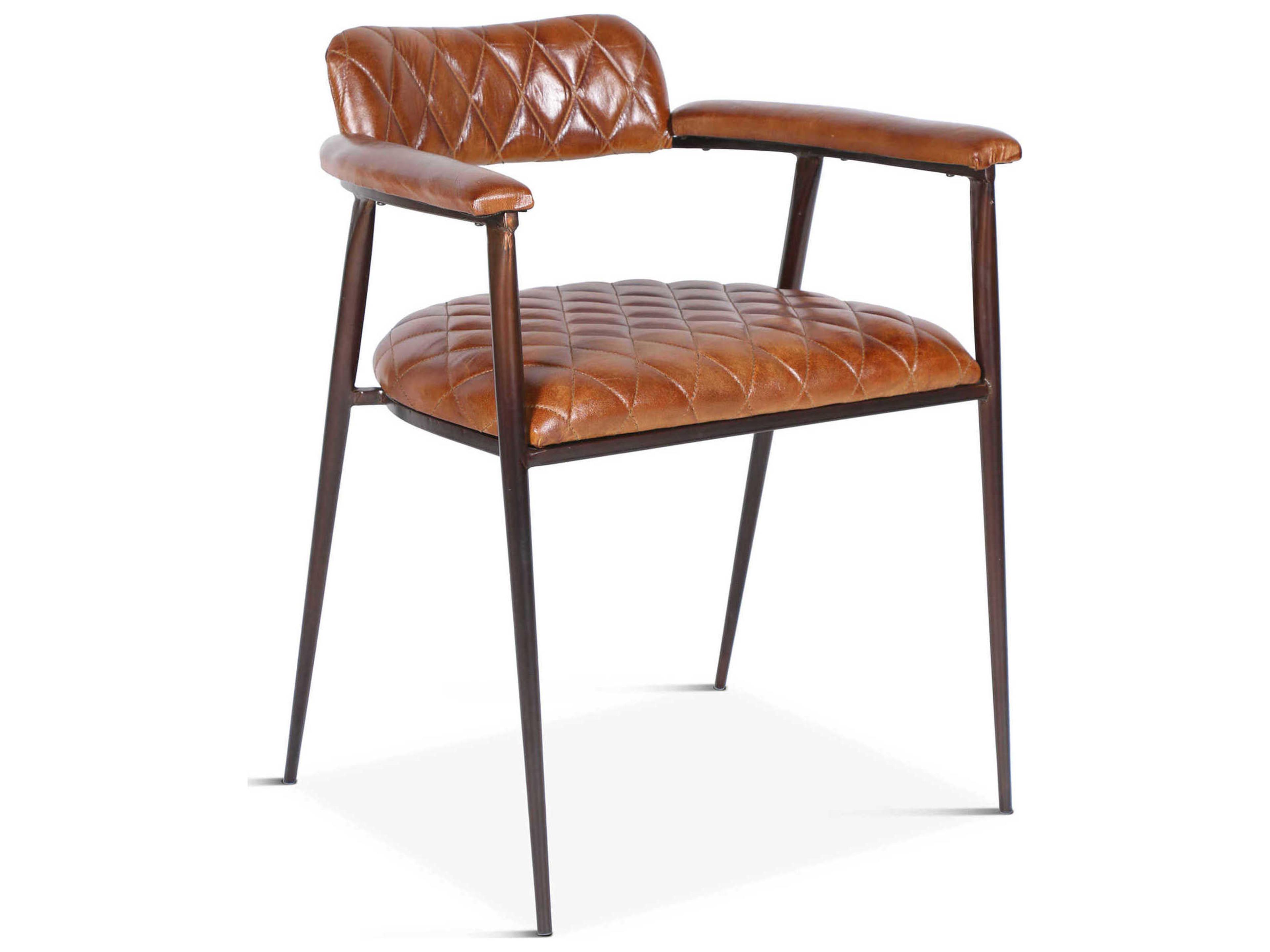 Hudson Leather Brown Upholstered Arm Dining Chair