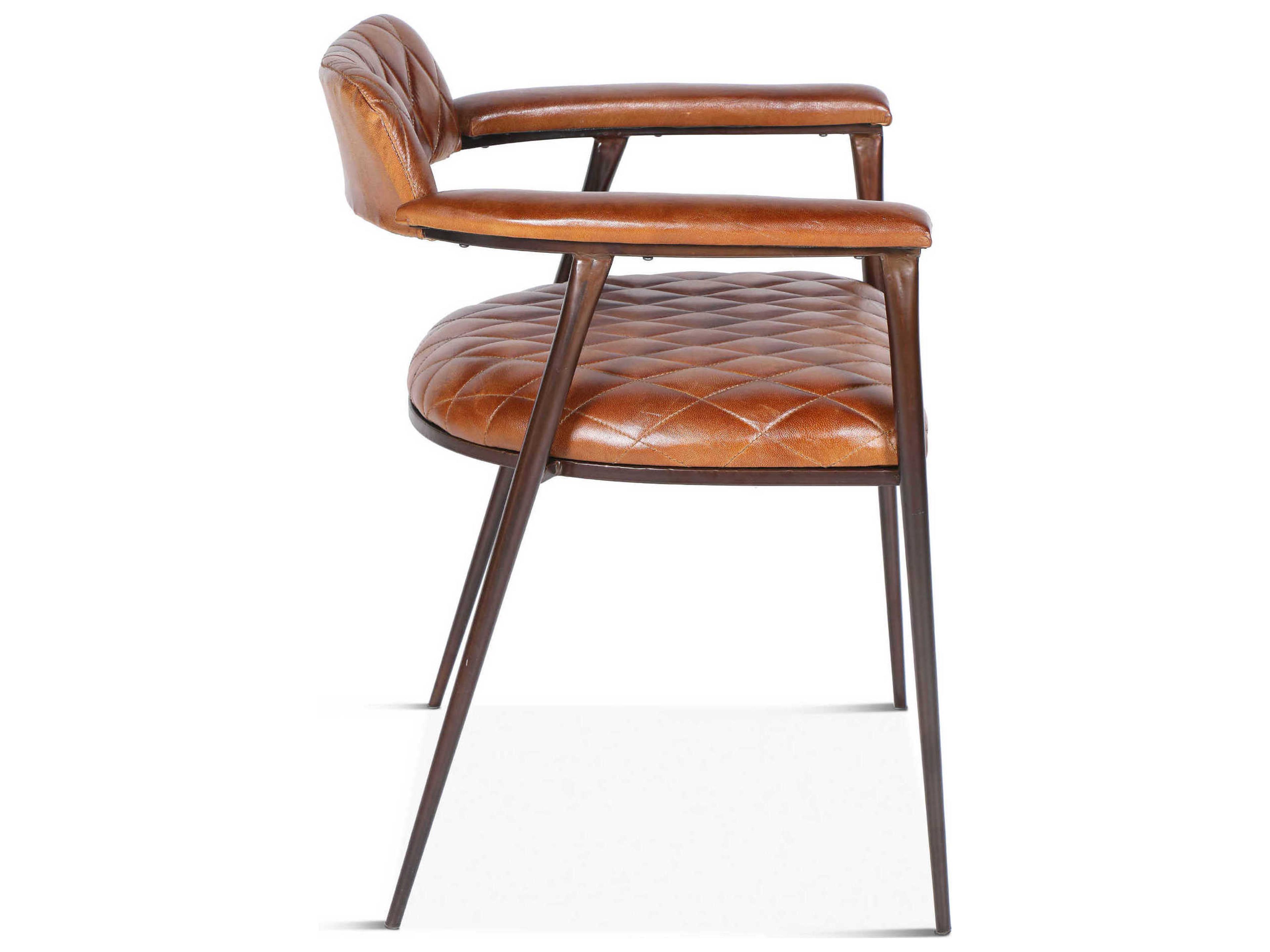 World Interiors Hudson Leather Brown Upholstered Arm Dining Chair