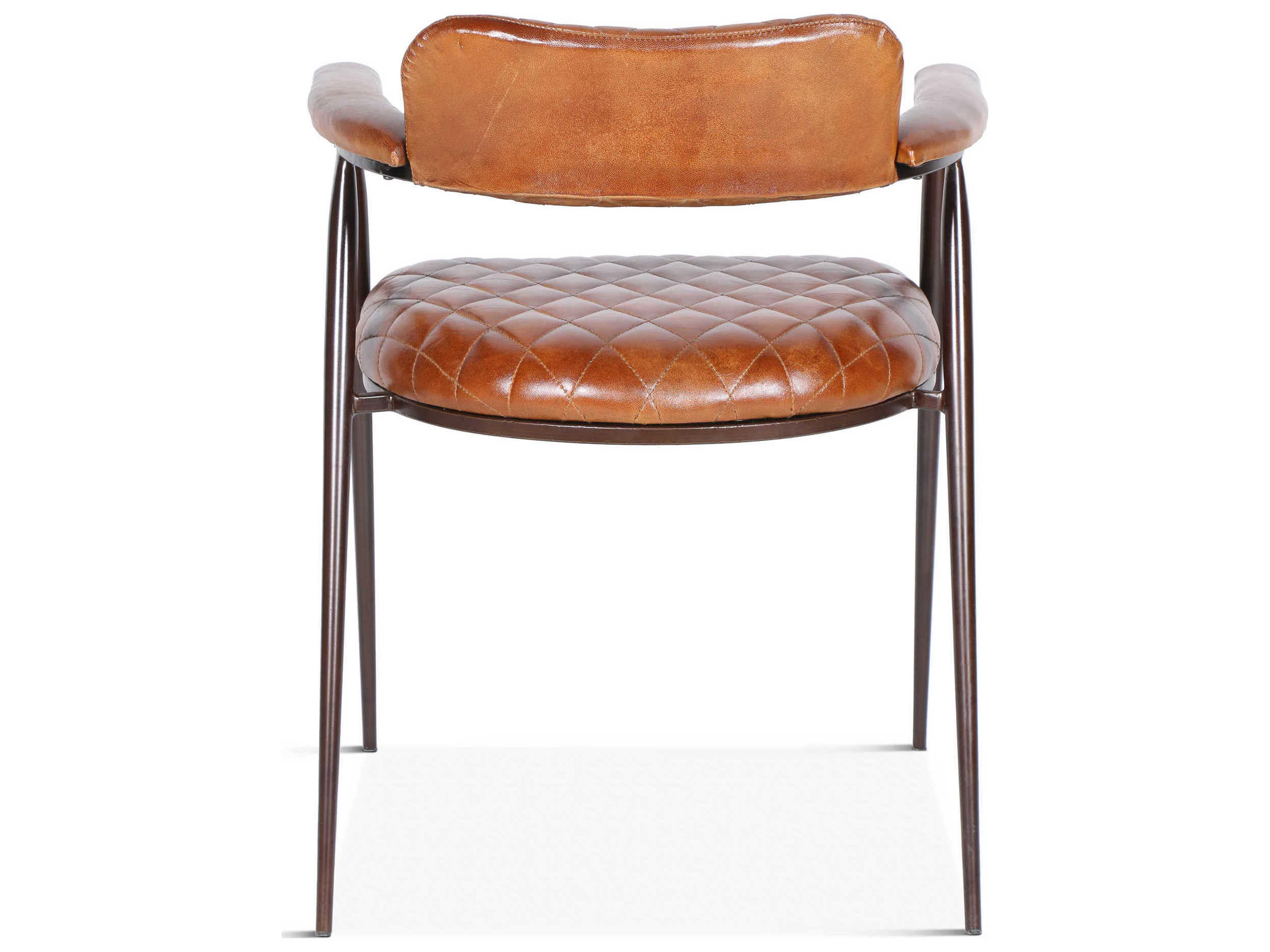 World Interiors Hudson Leather Brown Upholstered Arm Dining Chair