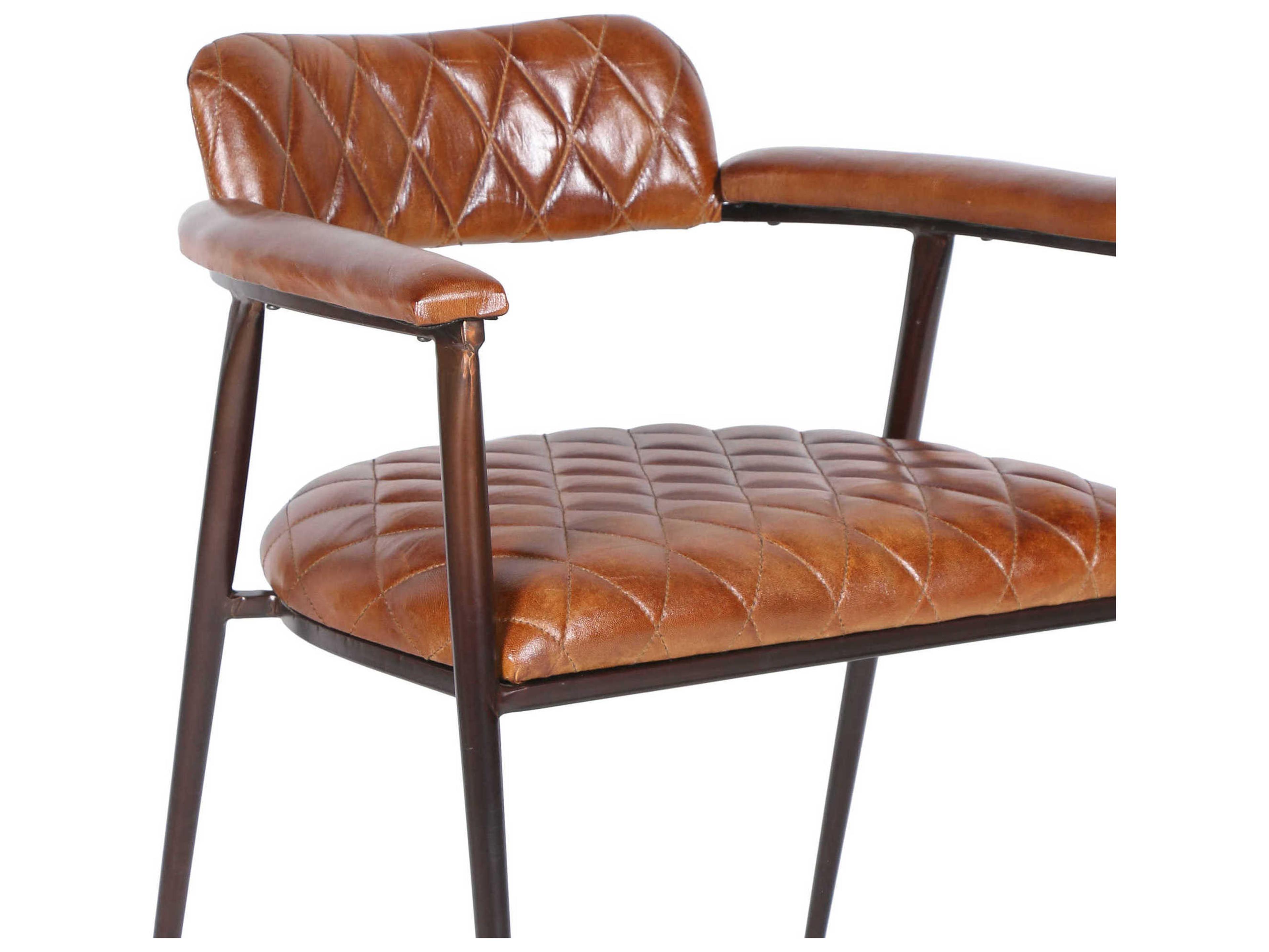 World Interiors Hudson Leather Brown Upholstered Arm Dining Chair