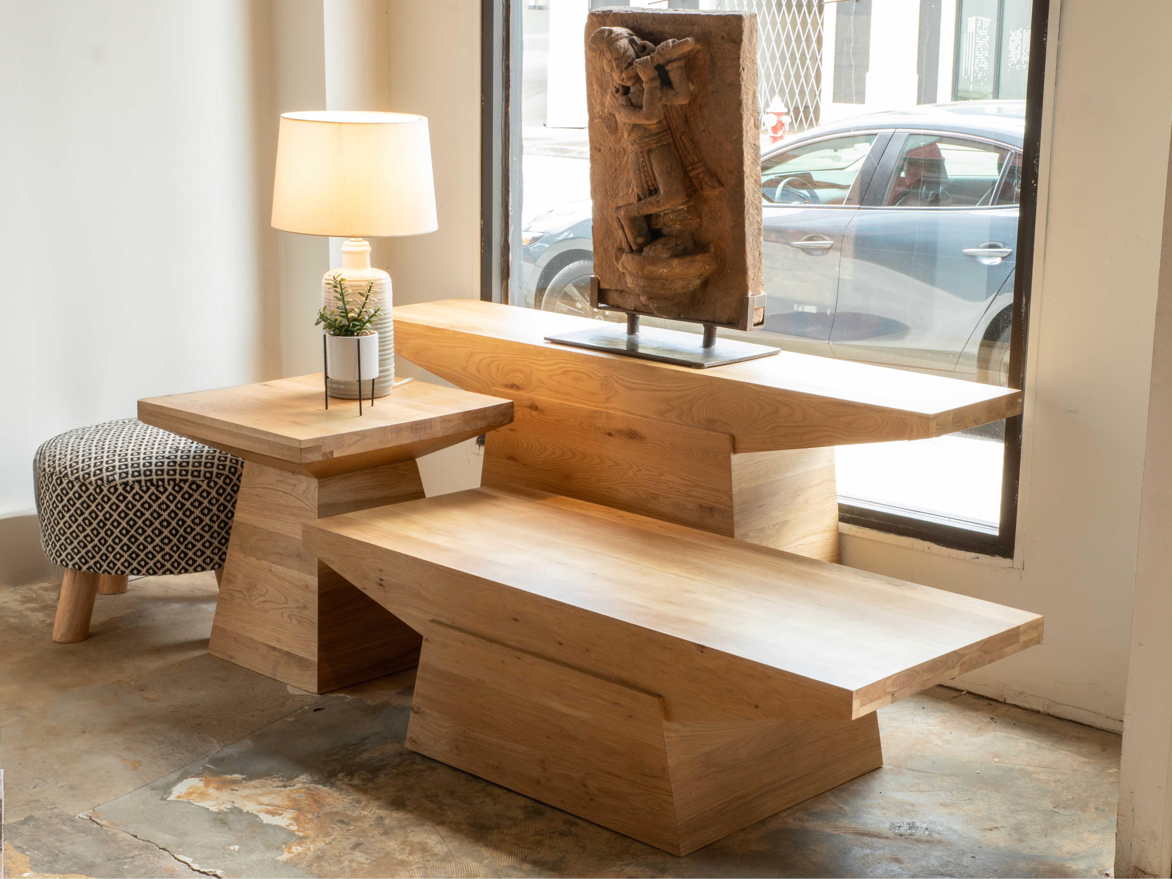 World Interiors Incus Square Wood Natural Oak End Table