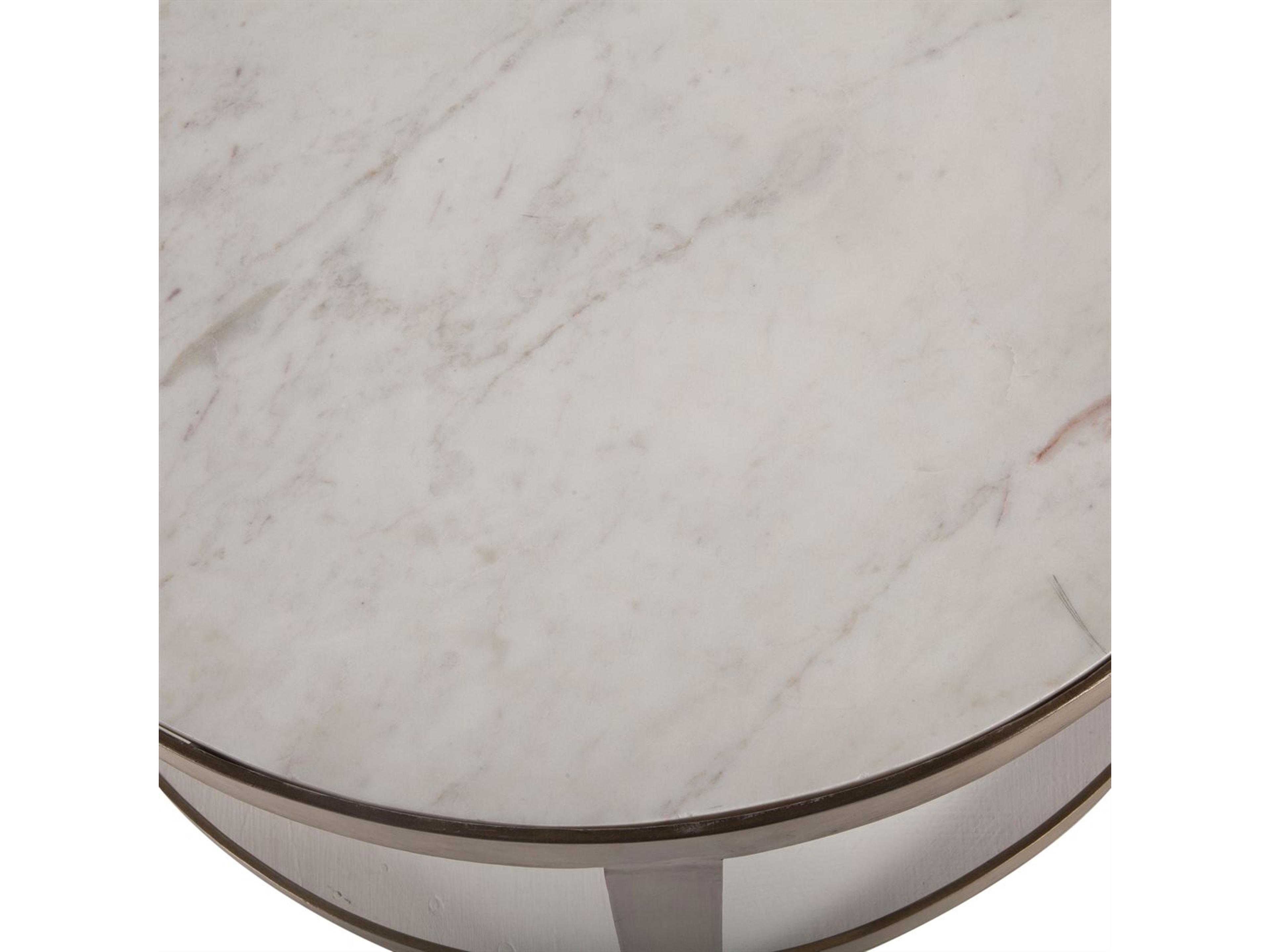 World Interiors Leonardo Round Marble White Antique Gold End Table