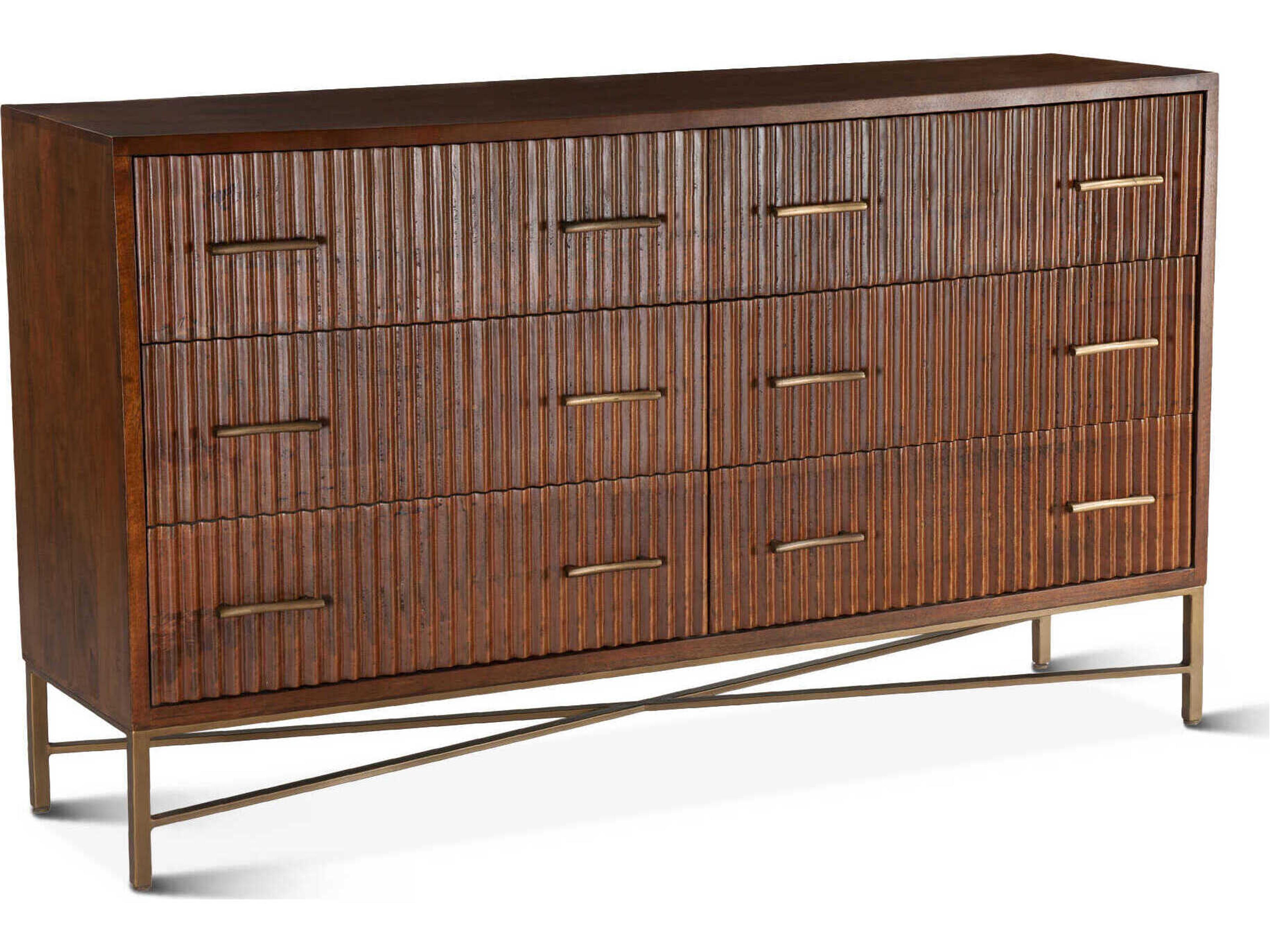 Manhattan 6-Drawers Brown Mango Wood Double Dresser