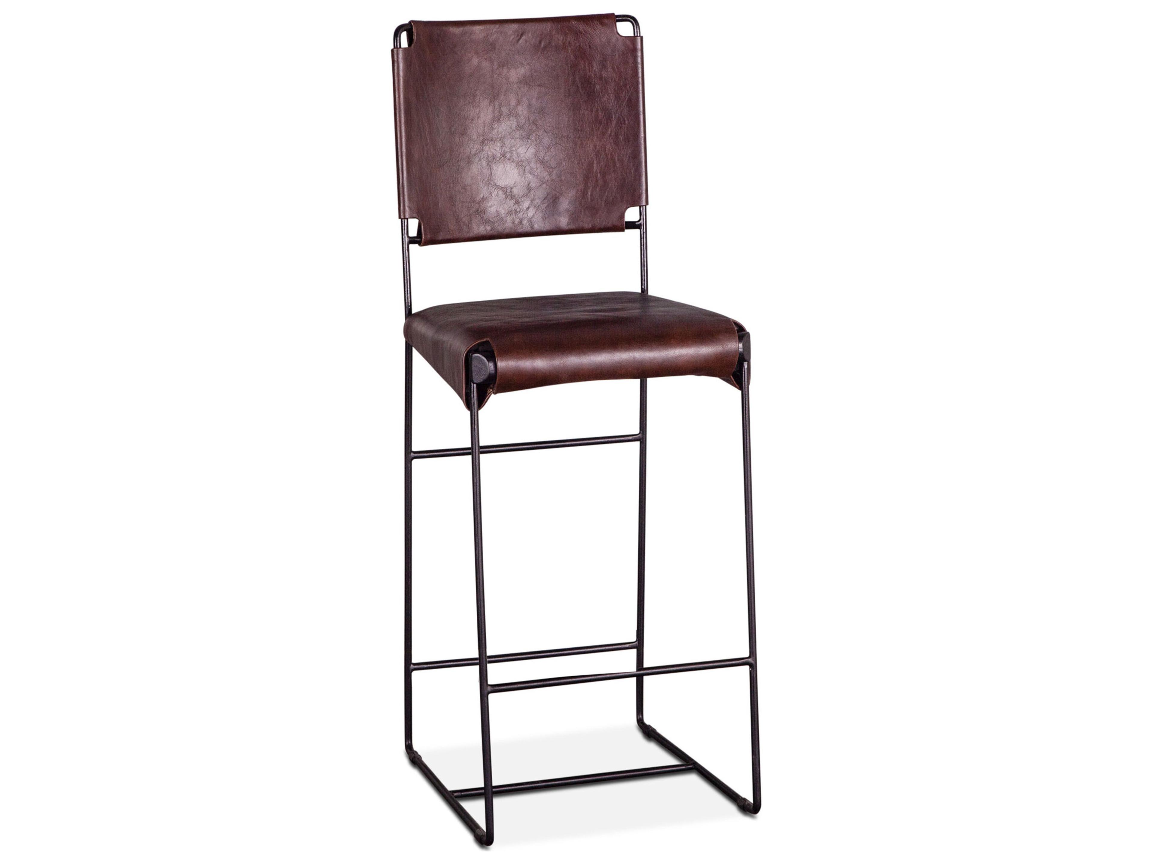 Melbourne Leather Bar Stool in Dark Brown and Black Reclaimed Iron