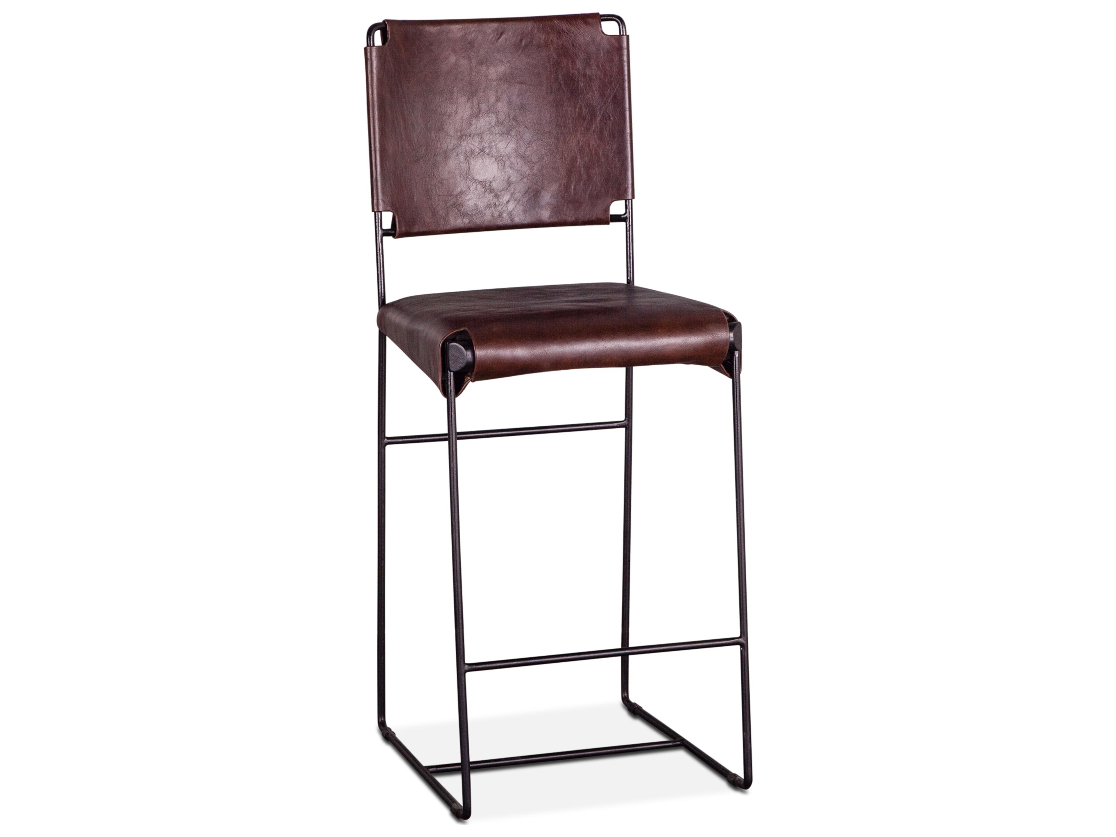 Melbourne Counter Stool in Brown Leather and Black Reclaimed Iron