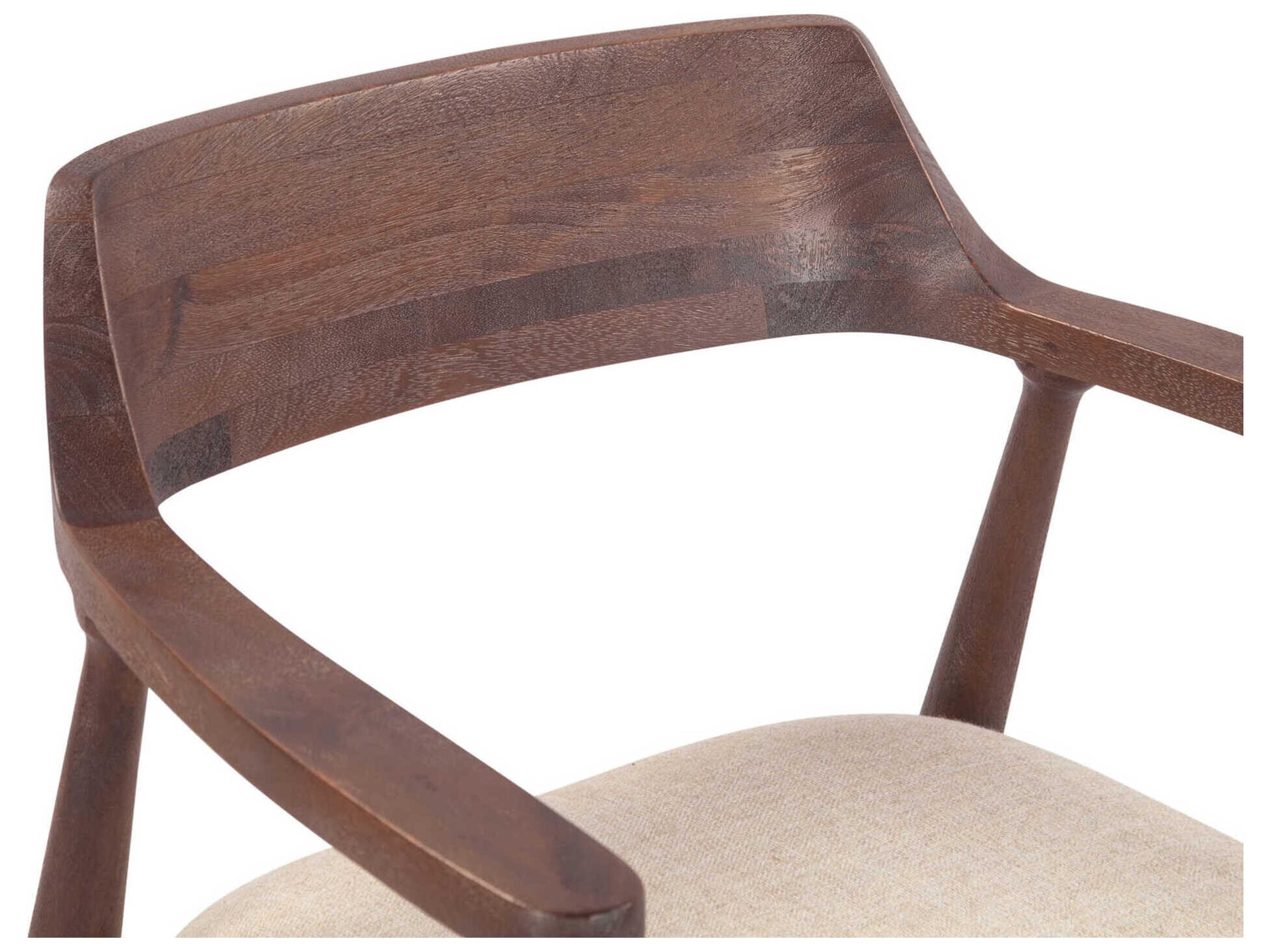 World Interiors Oxford Mango Wood Brown Upholstered Arm Dining Chair