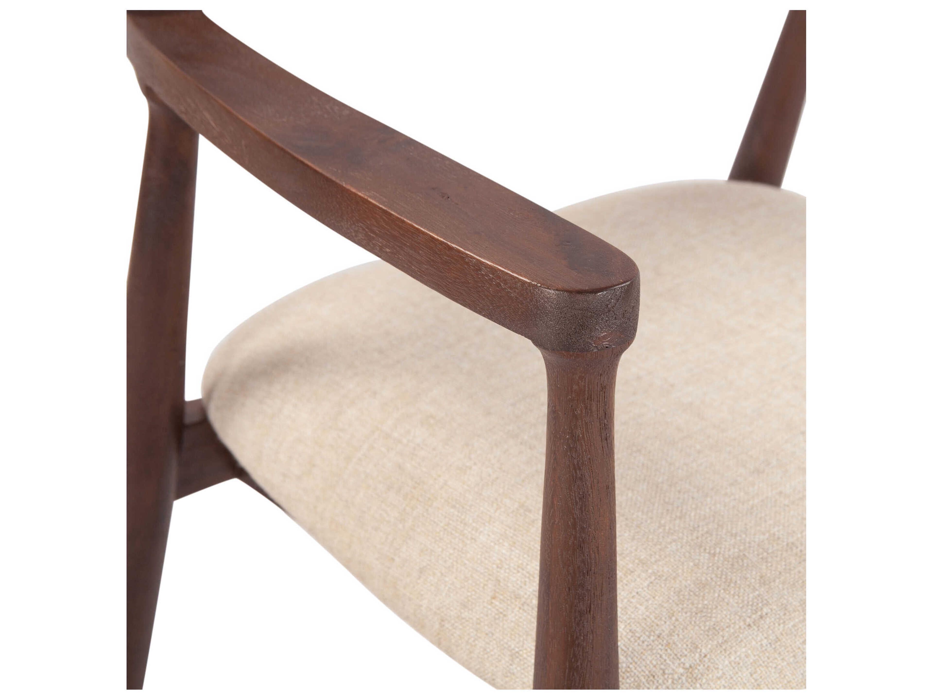 World Interiors Oxford Mango Wood Brown Upholstered Arm Dining Chair