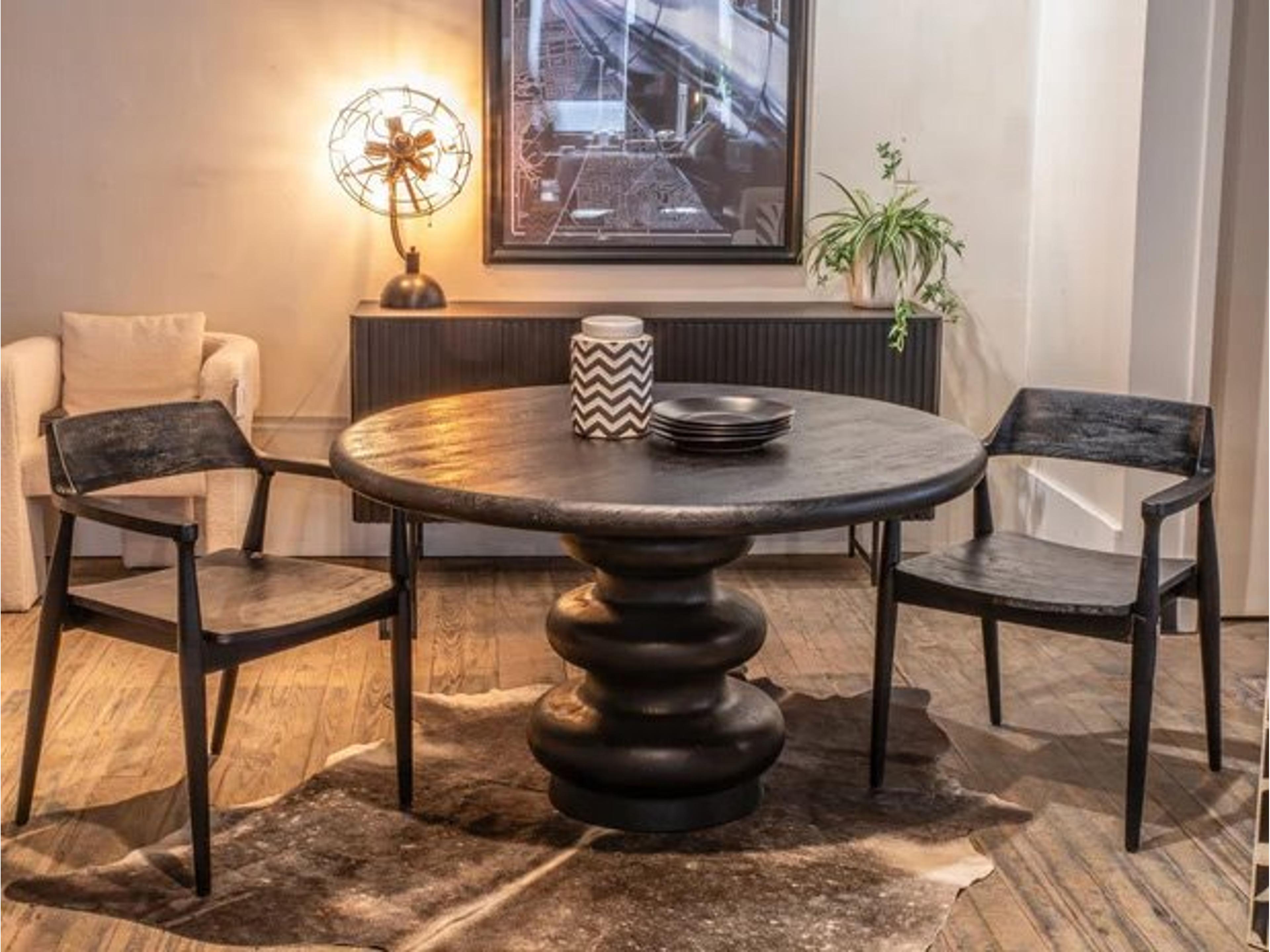 World Interiors Oxford Matte Black Mango Wood Dining Arm Chair