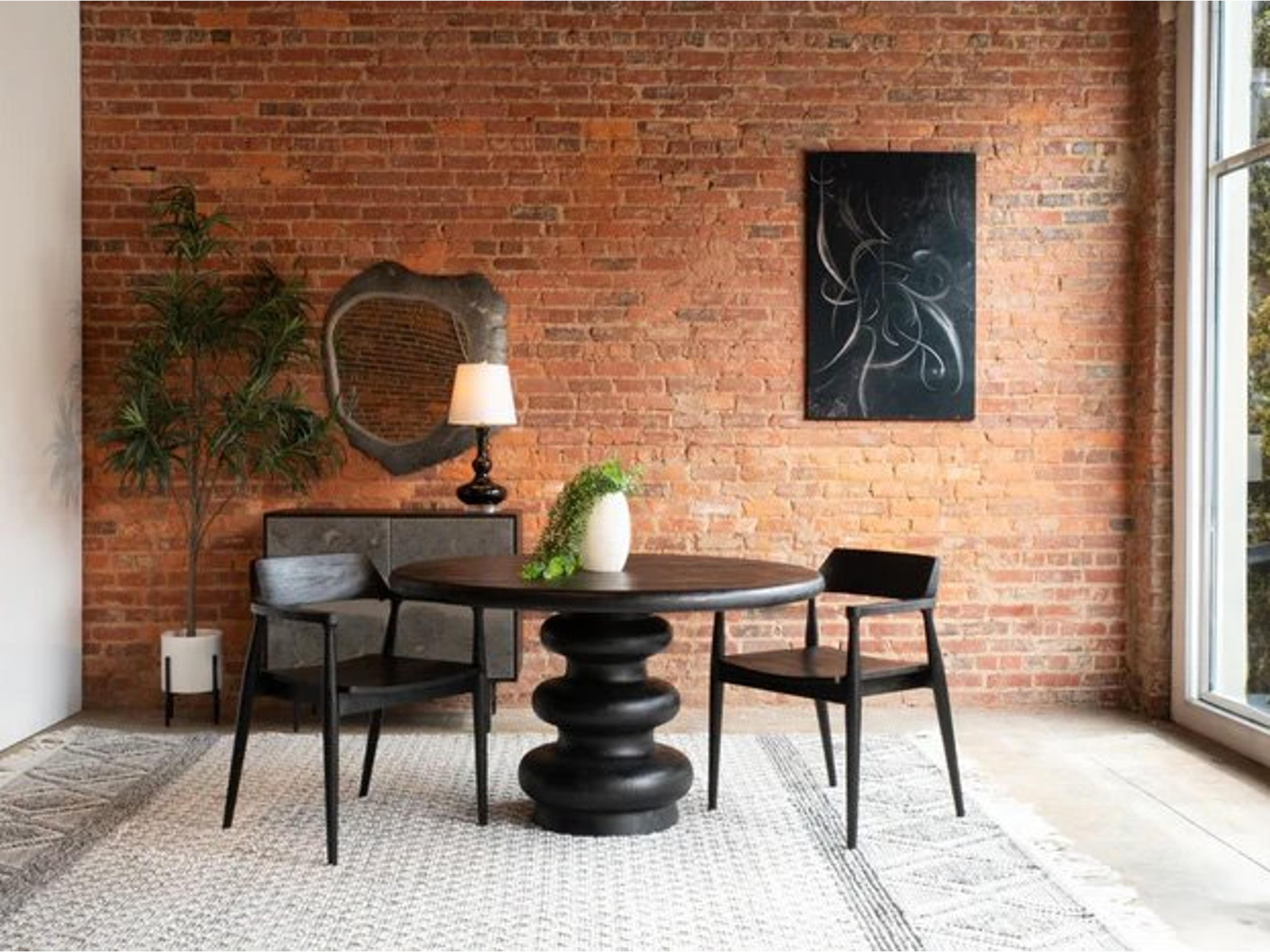 World Interiors Oxford Matte Black Mango Wood Dining Arm Chair