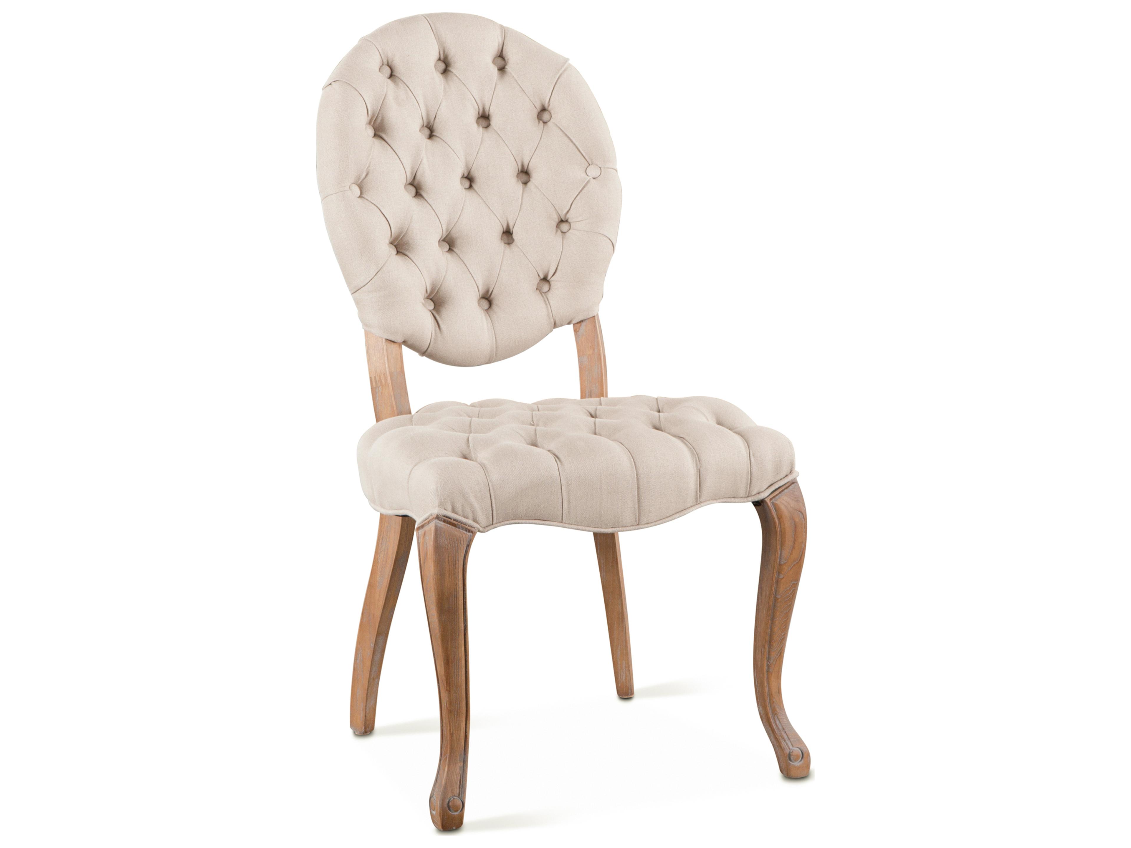 Portia Tufted Oak Wood Beige Upholstered Armless Dining Chair