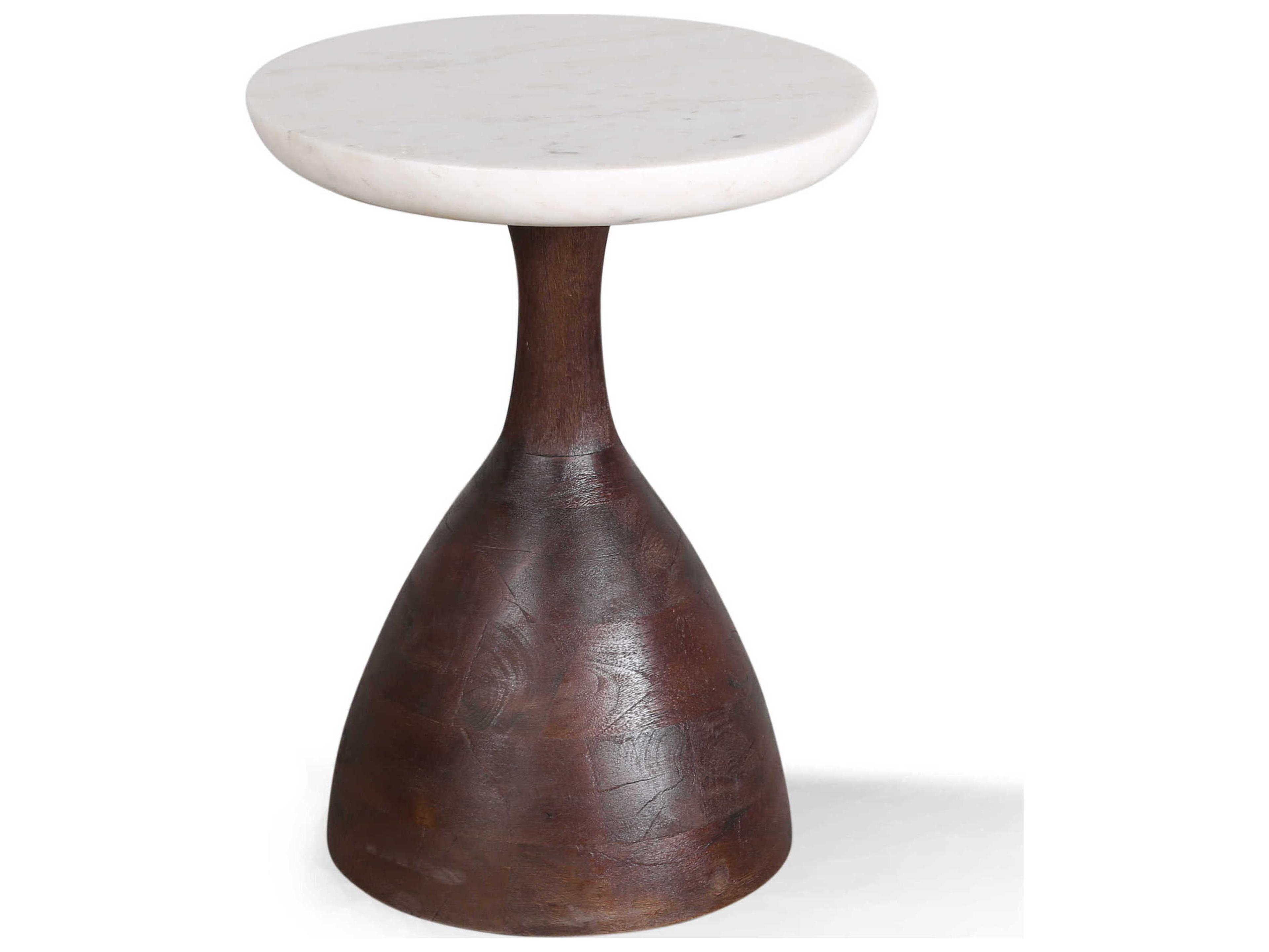 Palm Desert Round Walnut Natural Marble End Table