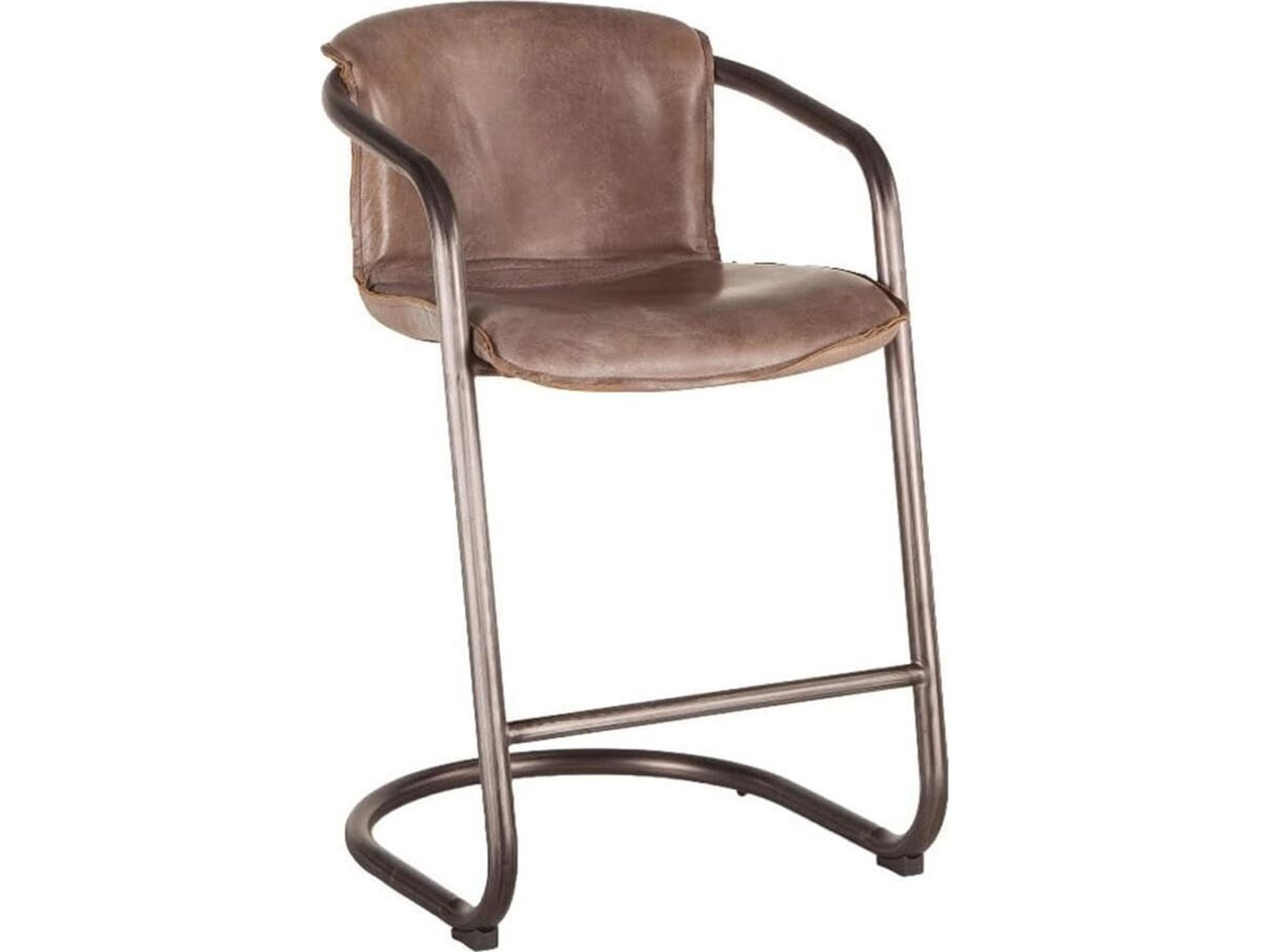 Chiavari Distressed Brown Leather Brushed Metal Counter Stool