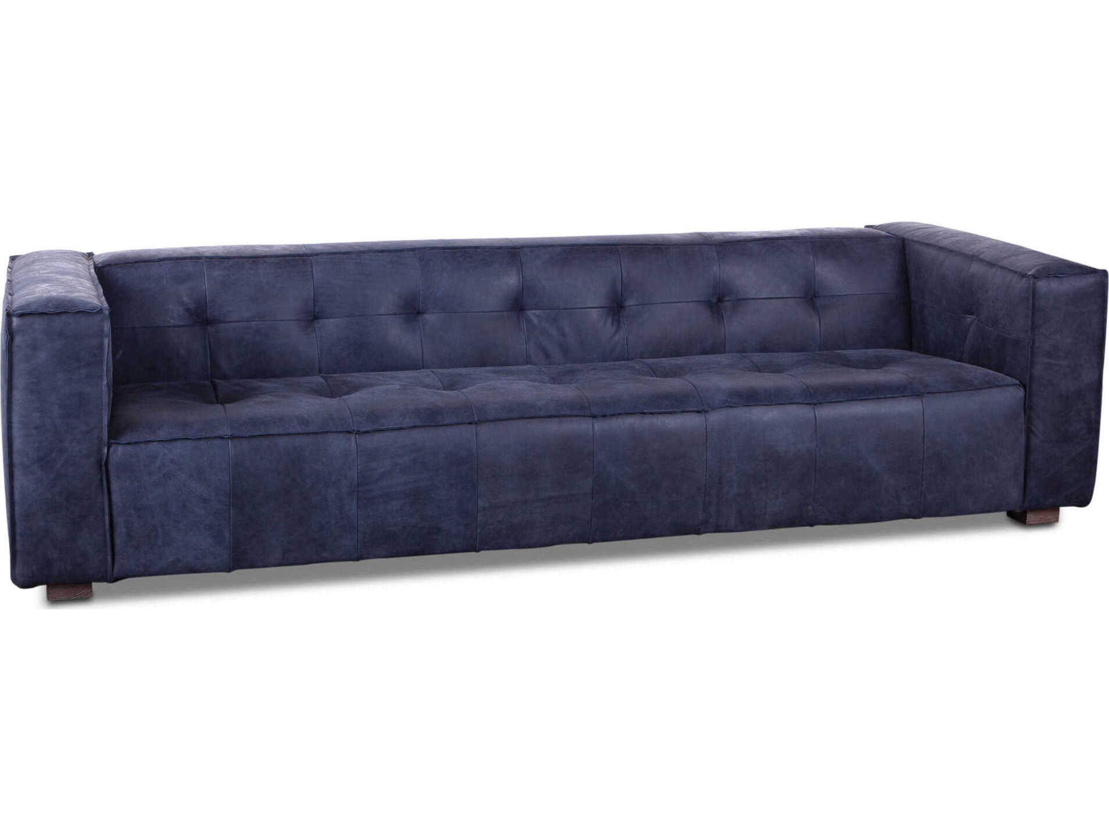 Portia Tufted Antique Blue White Wash Leg Leather Sofa