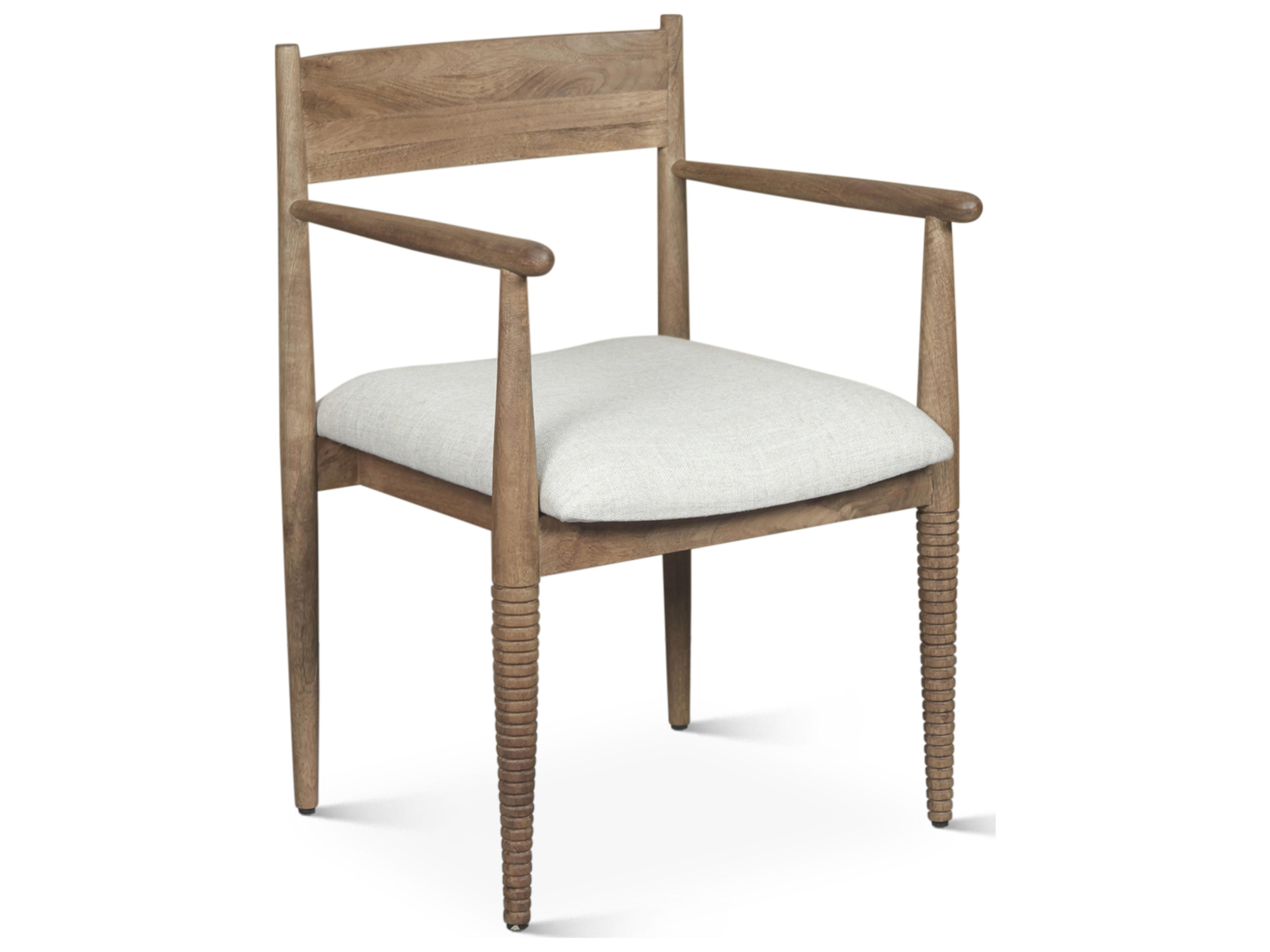Provence Mango Wood Natural Upholstered Arm Dining Chair