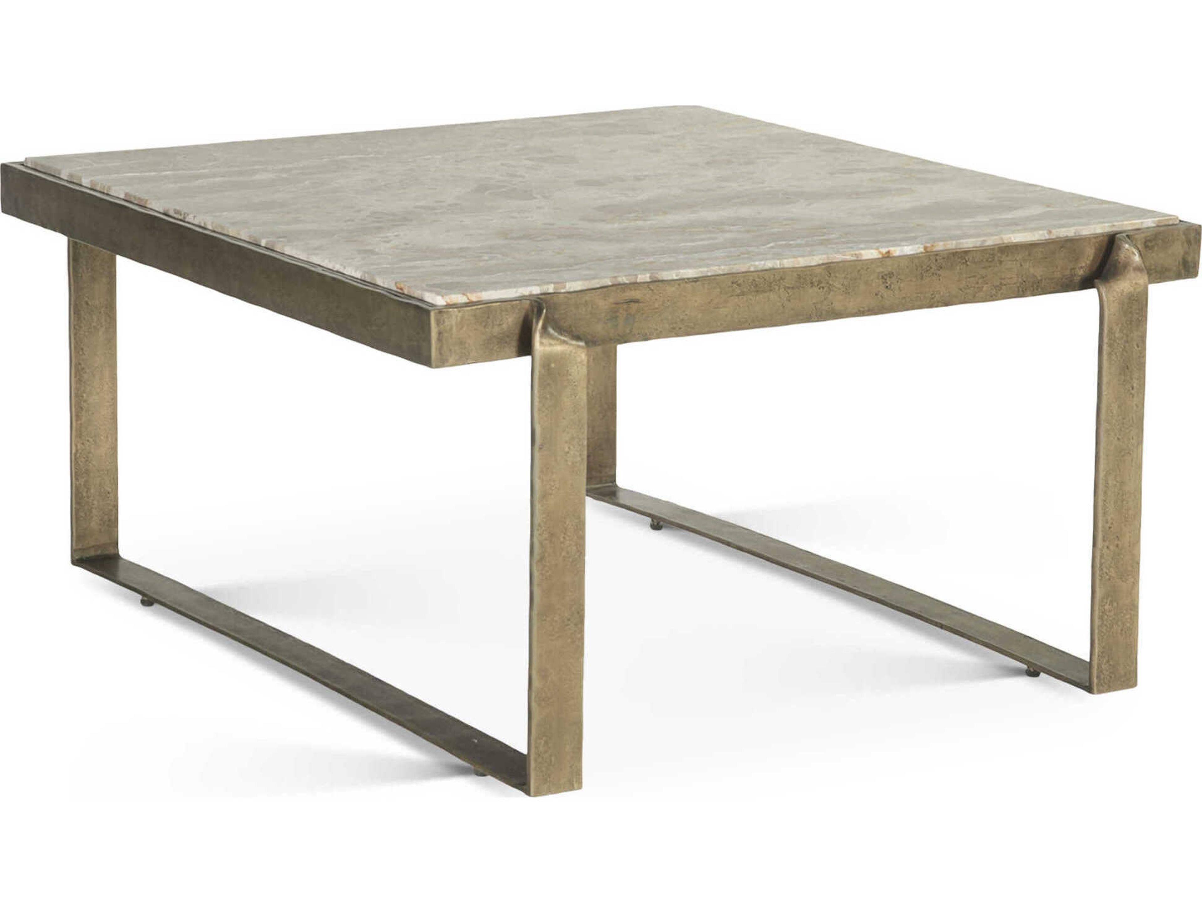 Rhodes Rectangular Marble Antique Brass Coffee Table