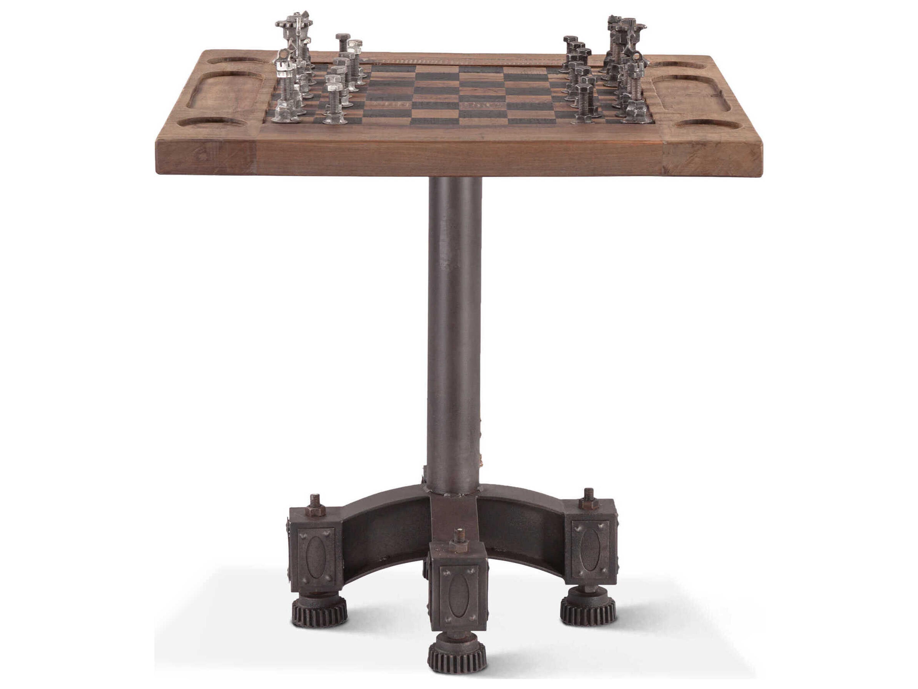 Rustic Revival Brown Rough Sawn Chess Game Table
