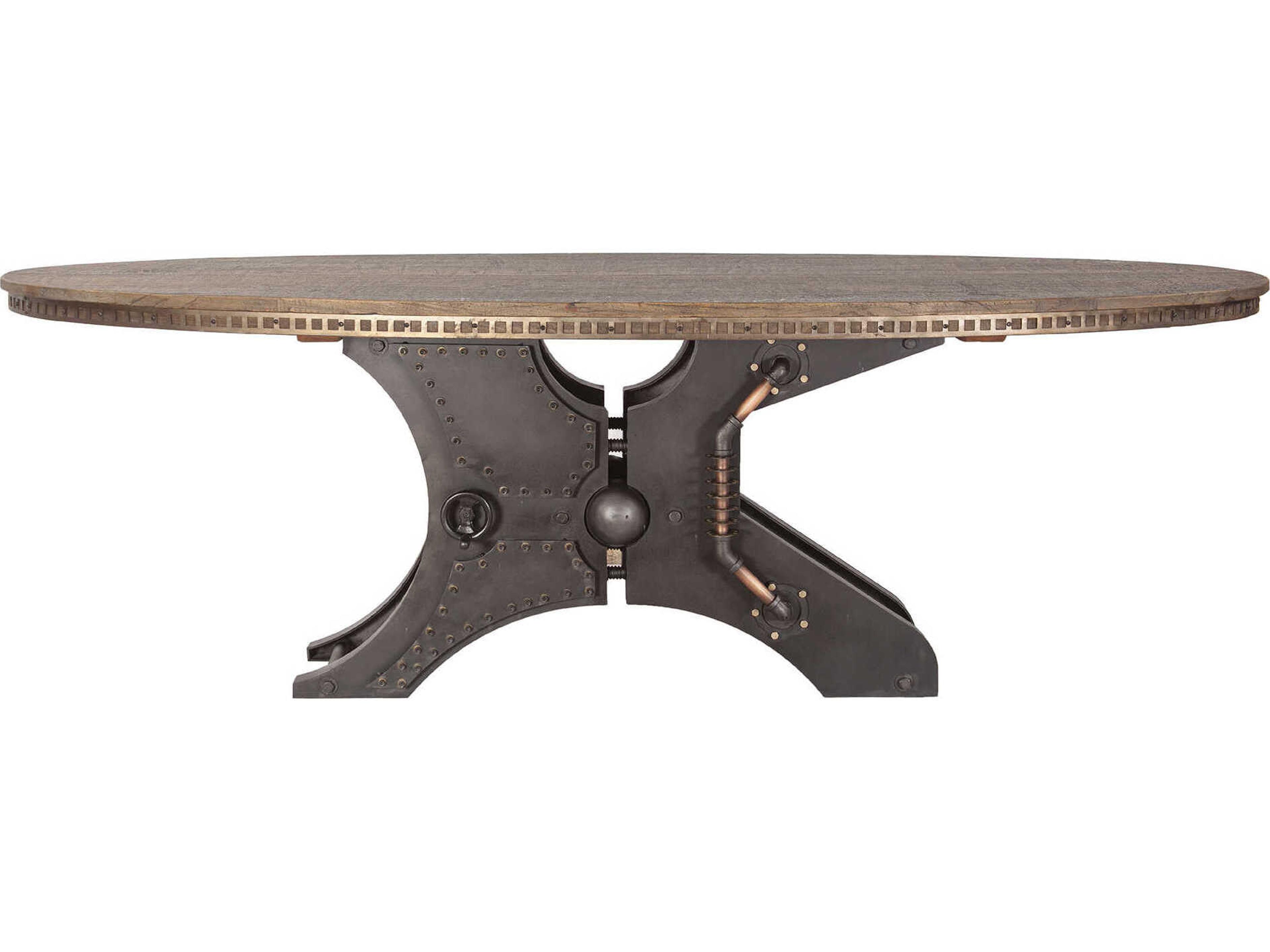 Rustic Revival Oval Wood Natural Vintage Pewter Antique Bronze Dining Table