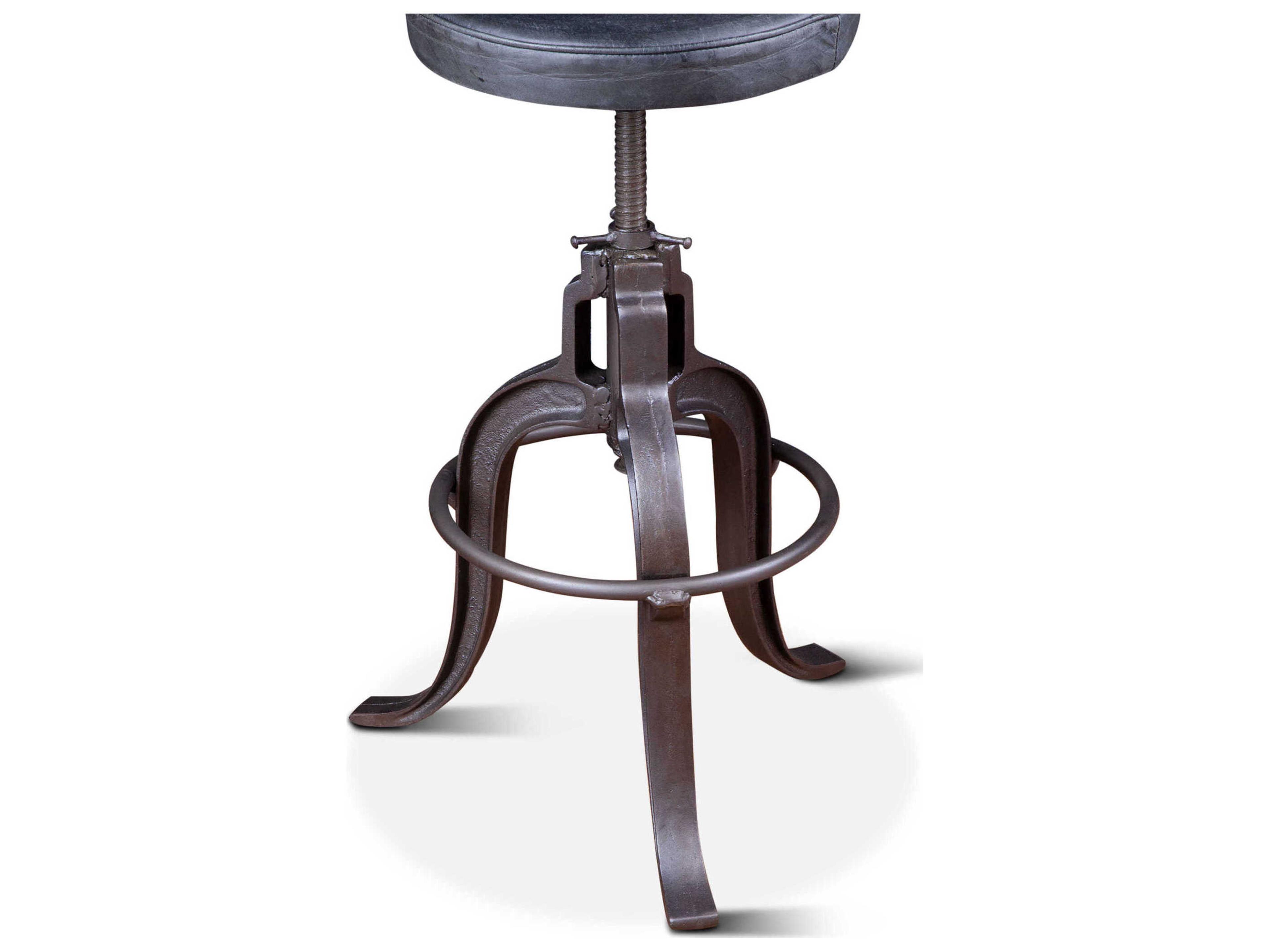 World Interiors Sterling Leather Adjustable Upholstered Bar Stool Counter Vintage Black Gunmetal