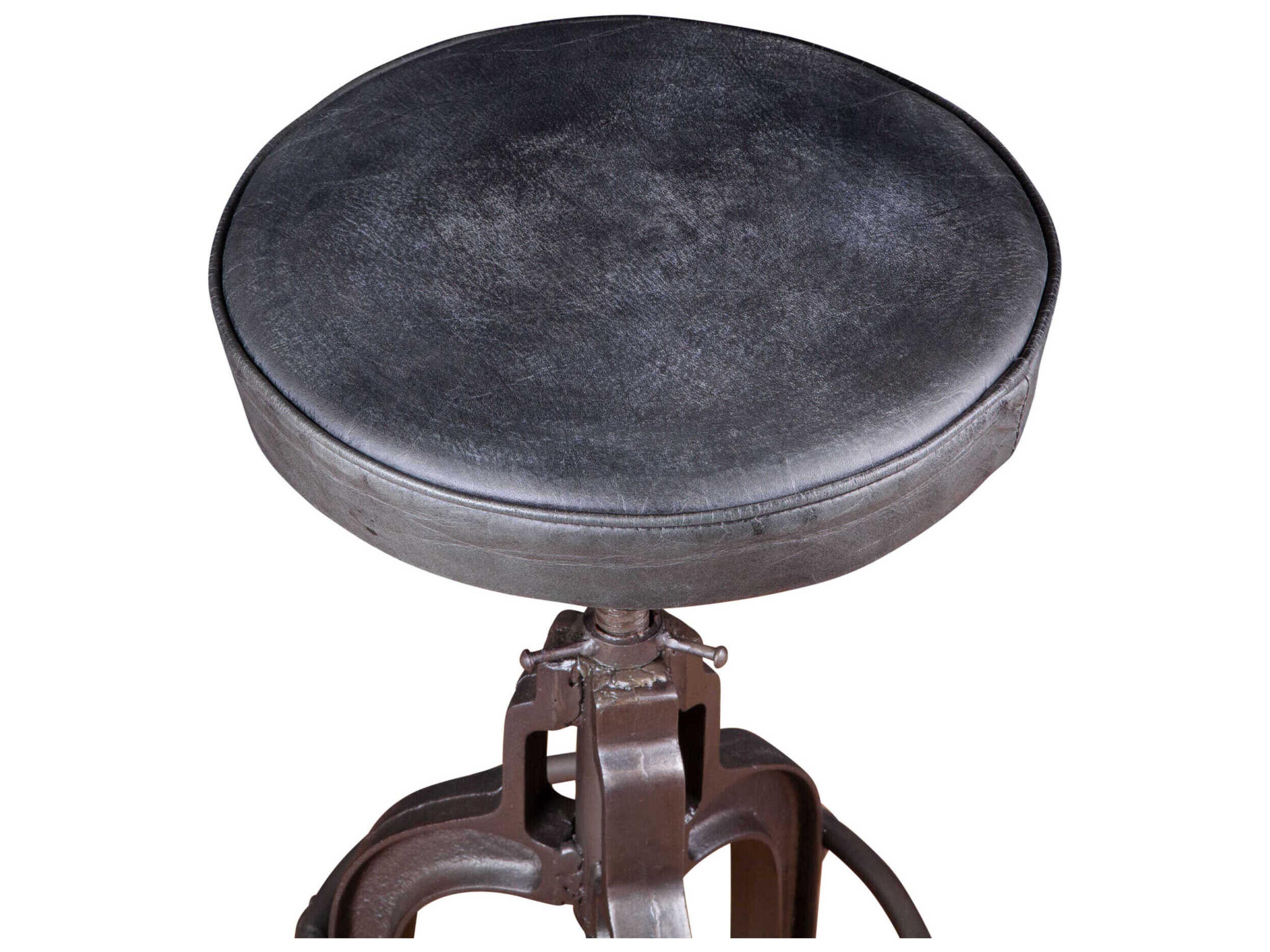 World Interiors Sterling Leather Adjustable Upholstered Bar Stool Counter Vintage Black Gunmetal