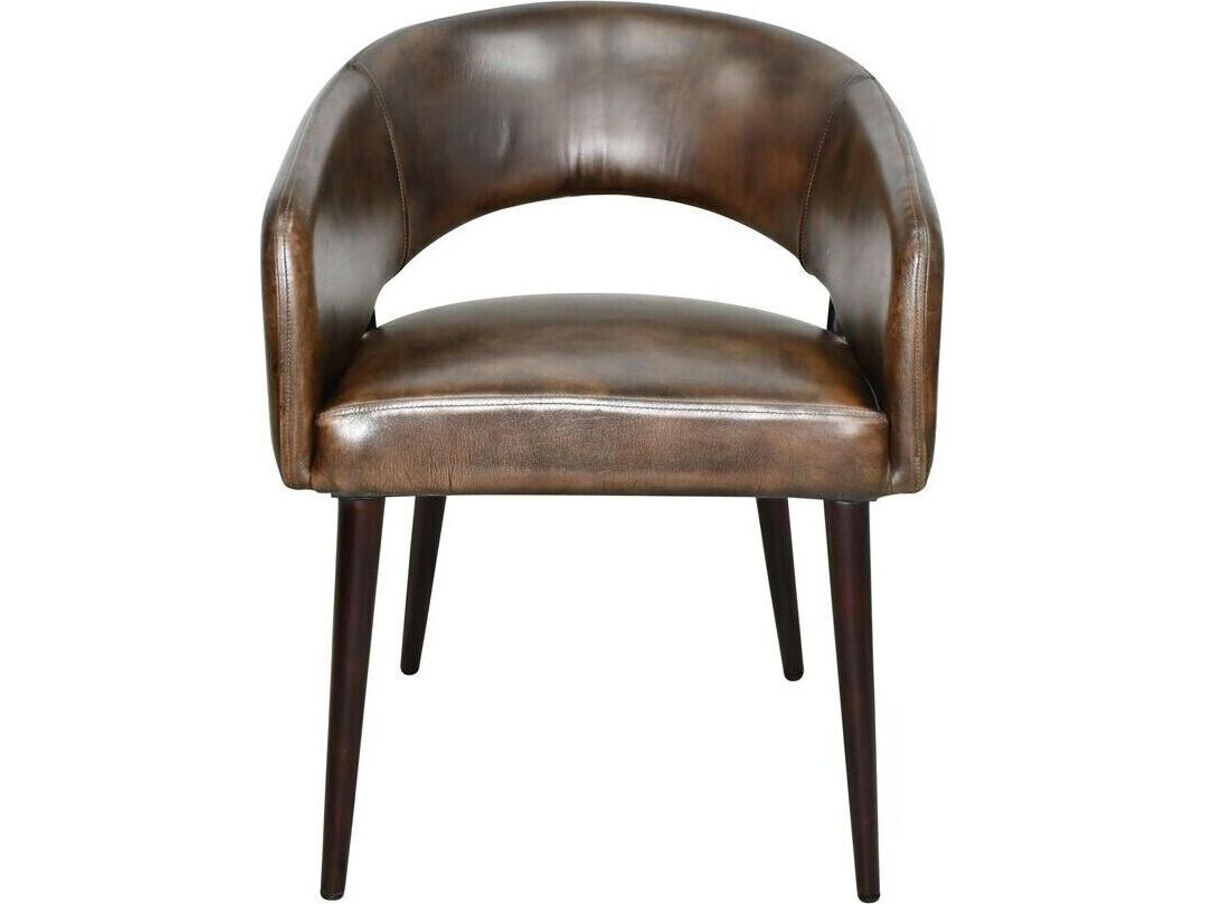 Thorpe Acacia Wood Brown Leather Arm Dining Chair